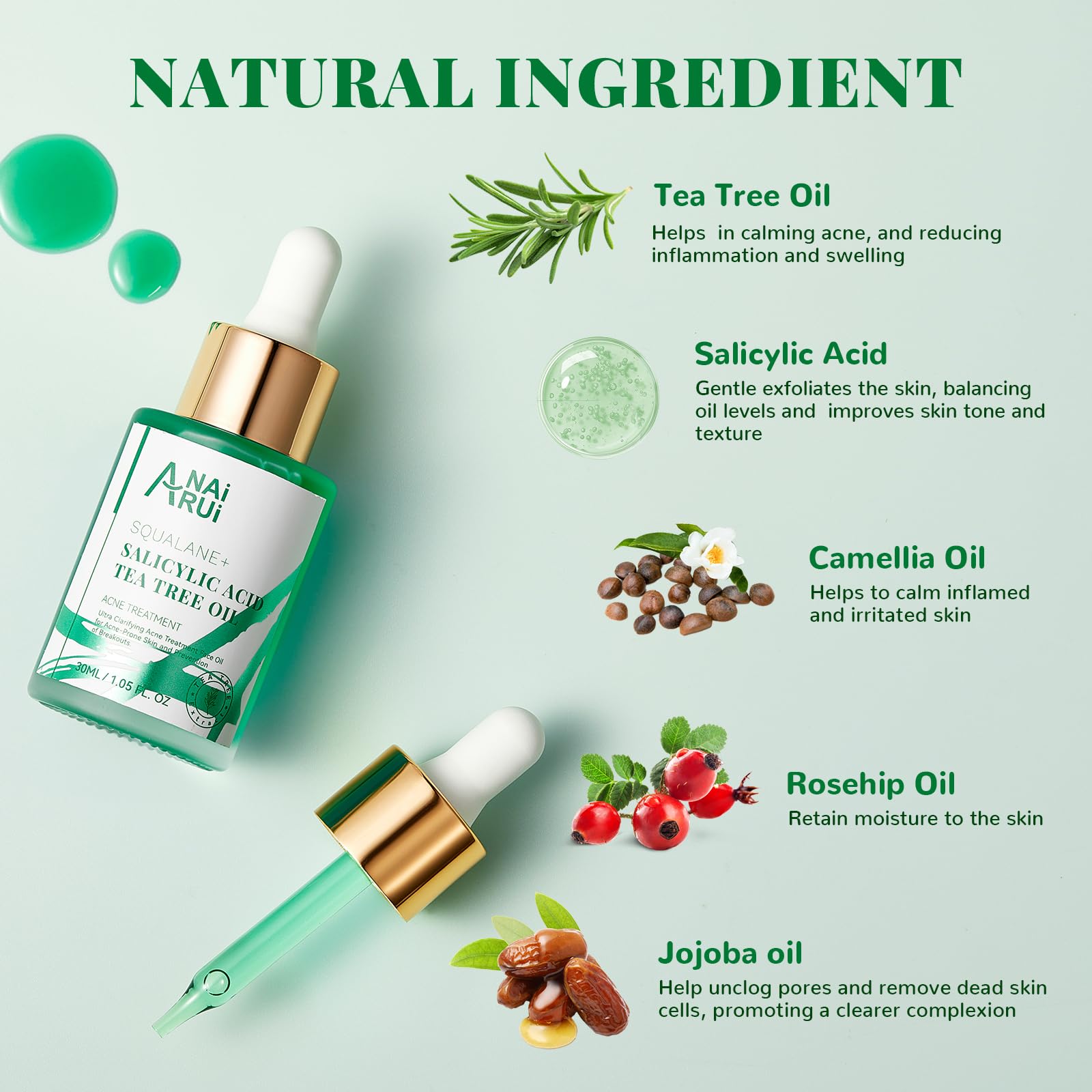 Anai Rui Acne Face Oil,Tea Tree Oil With Salicylic Acid,Acne Prone Skin Oil,Soothe Acne,Redness Relief, Tea Tree Oil For Face,Ba