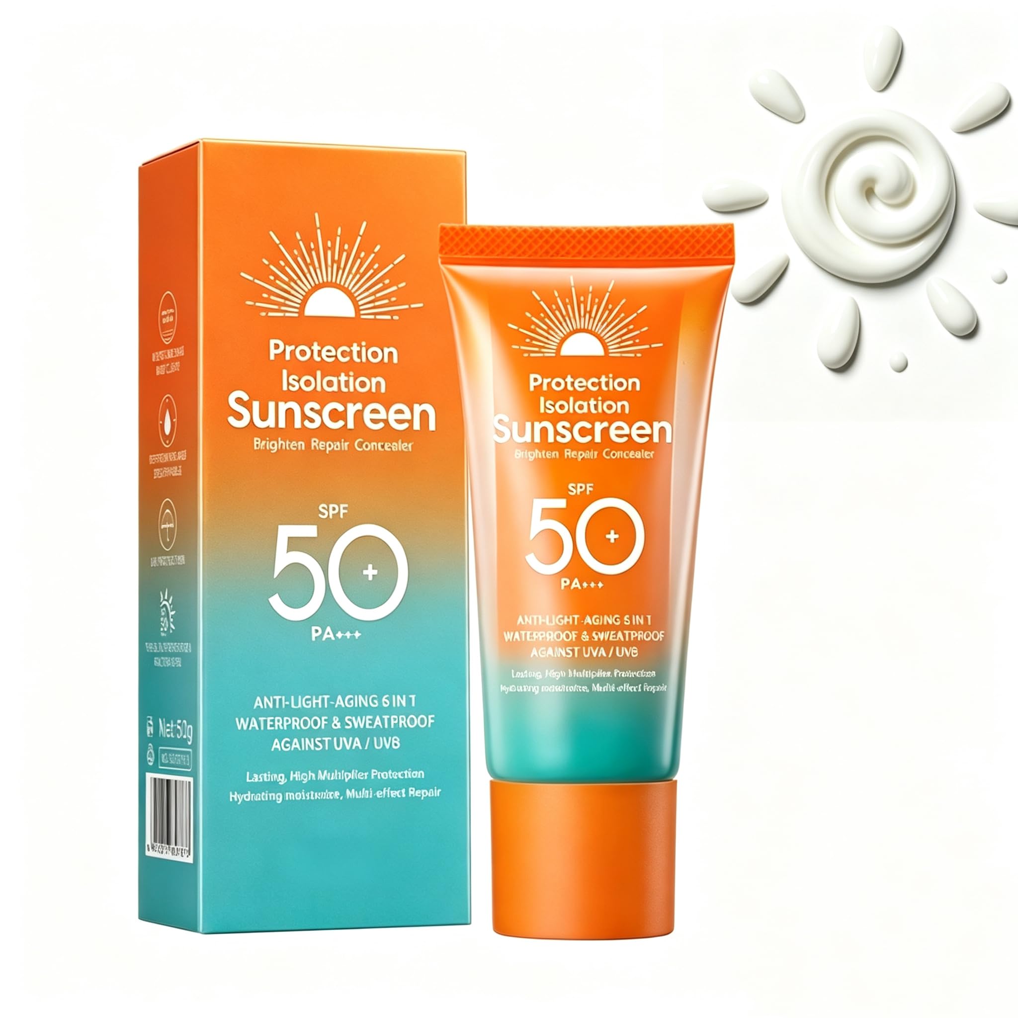 Sunscreen Moisturizer, Relief Sunscreen SPF50+ PA++++, Hydrates and Moisturizes Skin, Lightweight NonGreasy, No White Cast, Wat