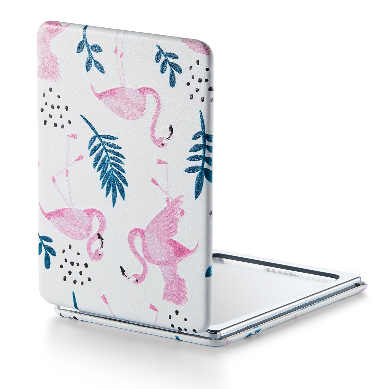 Omiro Compact Mirror, Unique Painting Pu Leather 1X/3X Magnification, Ultra Portable For Purses, 2.4'' W X 3.4'' L (Pink Flaming