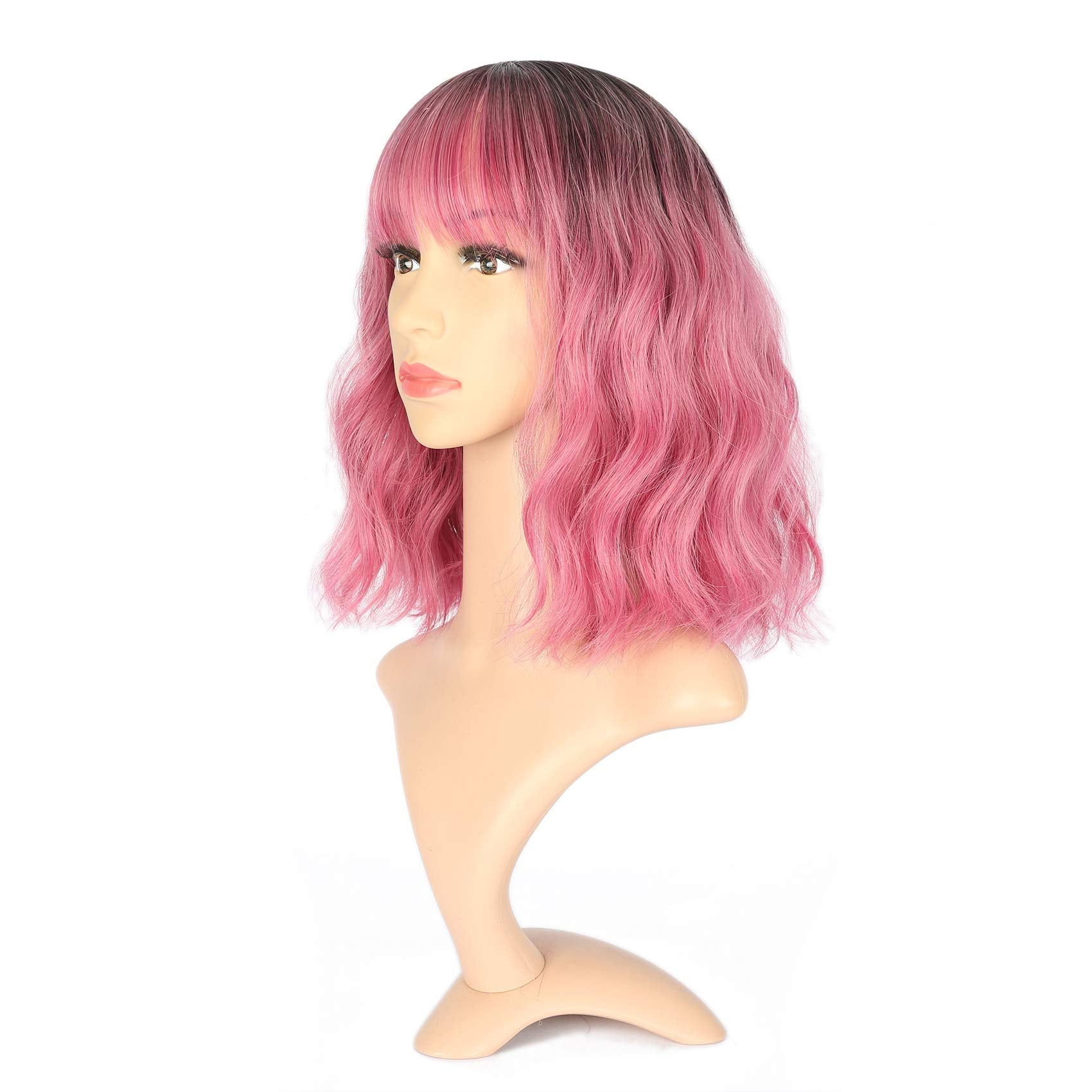 VCKOVCKO Ombre Color Natural Wavy Bob Wig With Air Bangs Short Bob Wigs Women's Shoulder Length Wigs Curly Wavy Synthetic for Gi