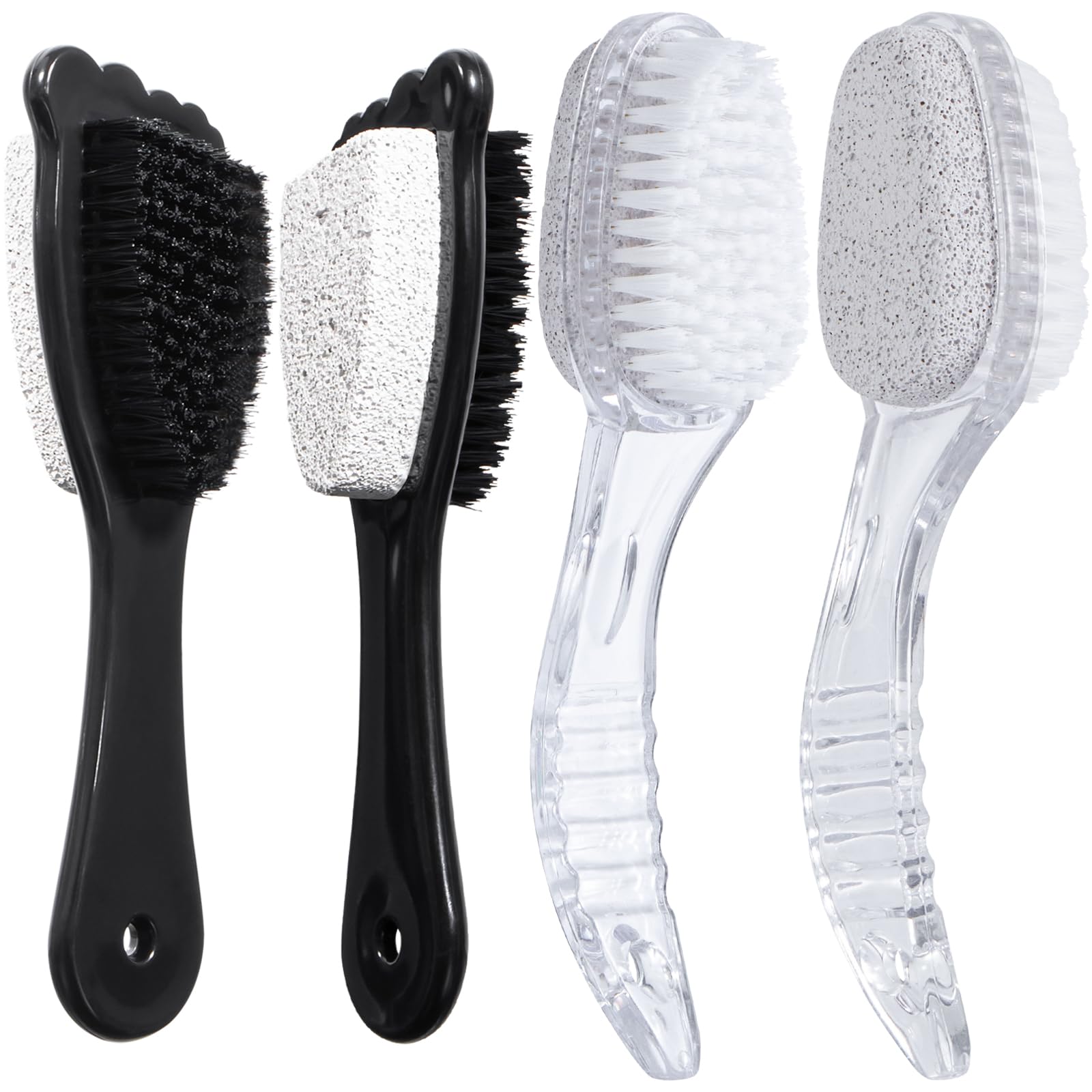 4 Packs Foot Pumice Stone Brush Callus Remover, Beomeen 2 In 1 Foot Shower Pedicure Scrubber With Handle, Foot File With Dense B