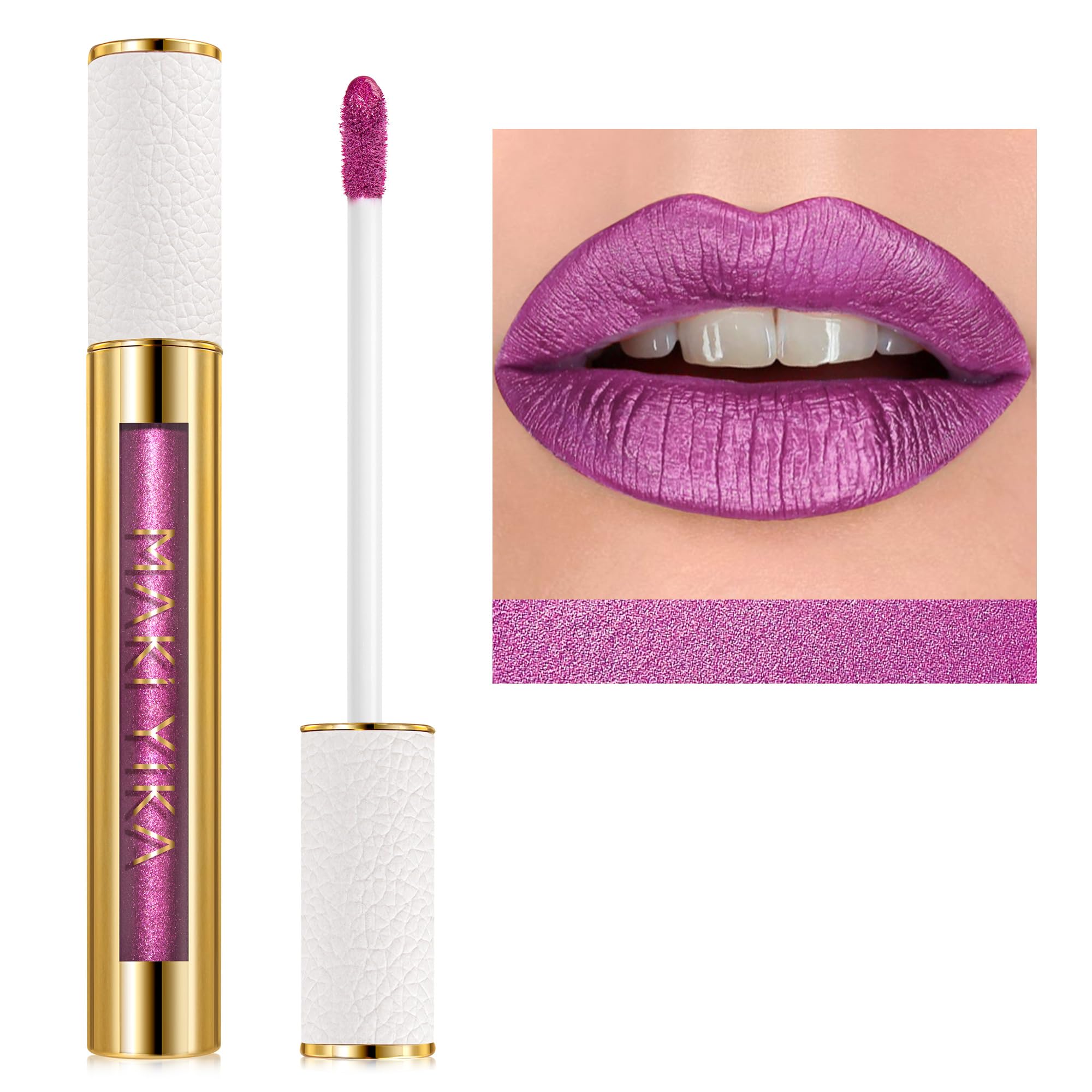 MAKI YIKA Purple Lipstick for Women Metallic Lipsticks Glitter Long Lasting Lipstick No Smudge No Transfer Liquid Pink Lip Gloss