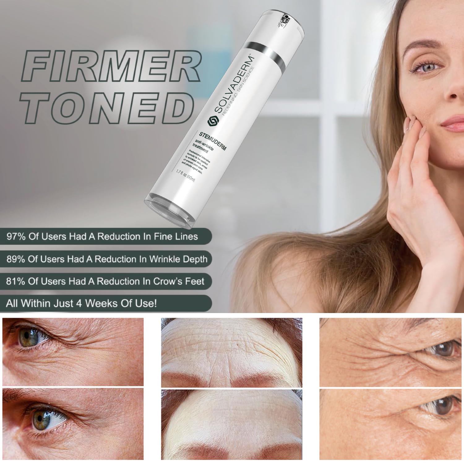 Stemuderm Face & Eye Cream - Anti Aging Skincare - Daily Moisturizer For Fine Lines, Wrinkles & Eyebags - Supports Natural Produ