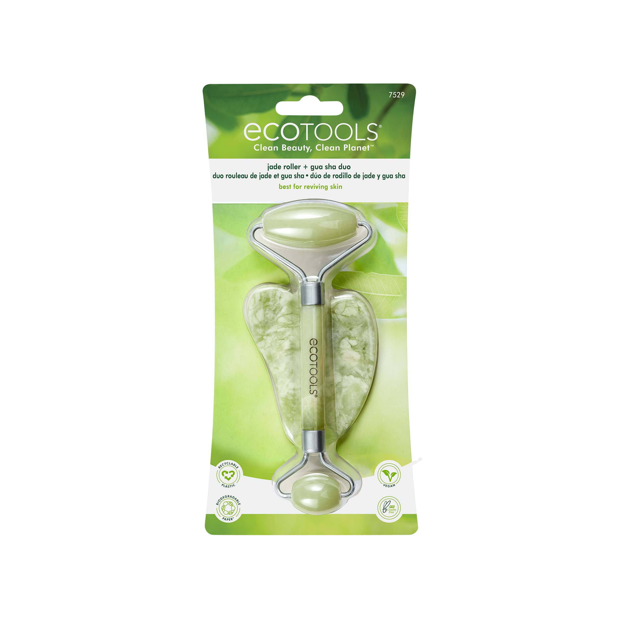 EcoTools Beauty Skin Care Tool Jade Facial Roller and Gua Sha Stone Duo, Face Roller and Massager, Skincare and Sculpting Tools,