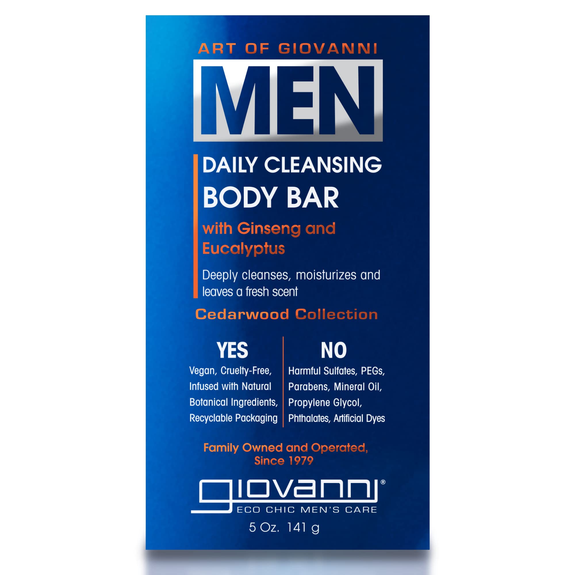 Giovanni Mens Daily Cleansing Body Bar With Ginseng & Eucalyptus, Vegan Friendly, 5 Ounce (Pack Of 1)