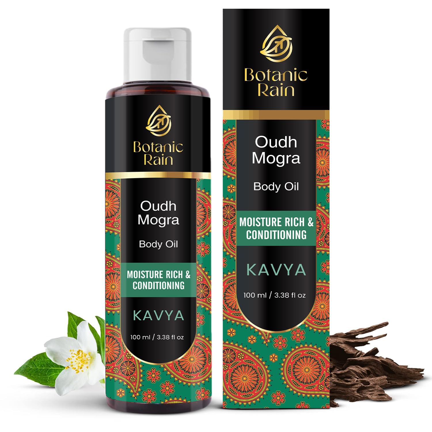 Botanic Rain Ayurveda Body Oil With Oudh & Mogra, Organic Body Oil After Shower, Moisturizing & Hydrating Natural Body Oils For