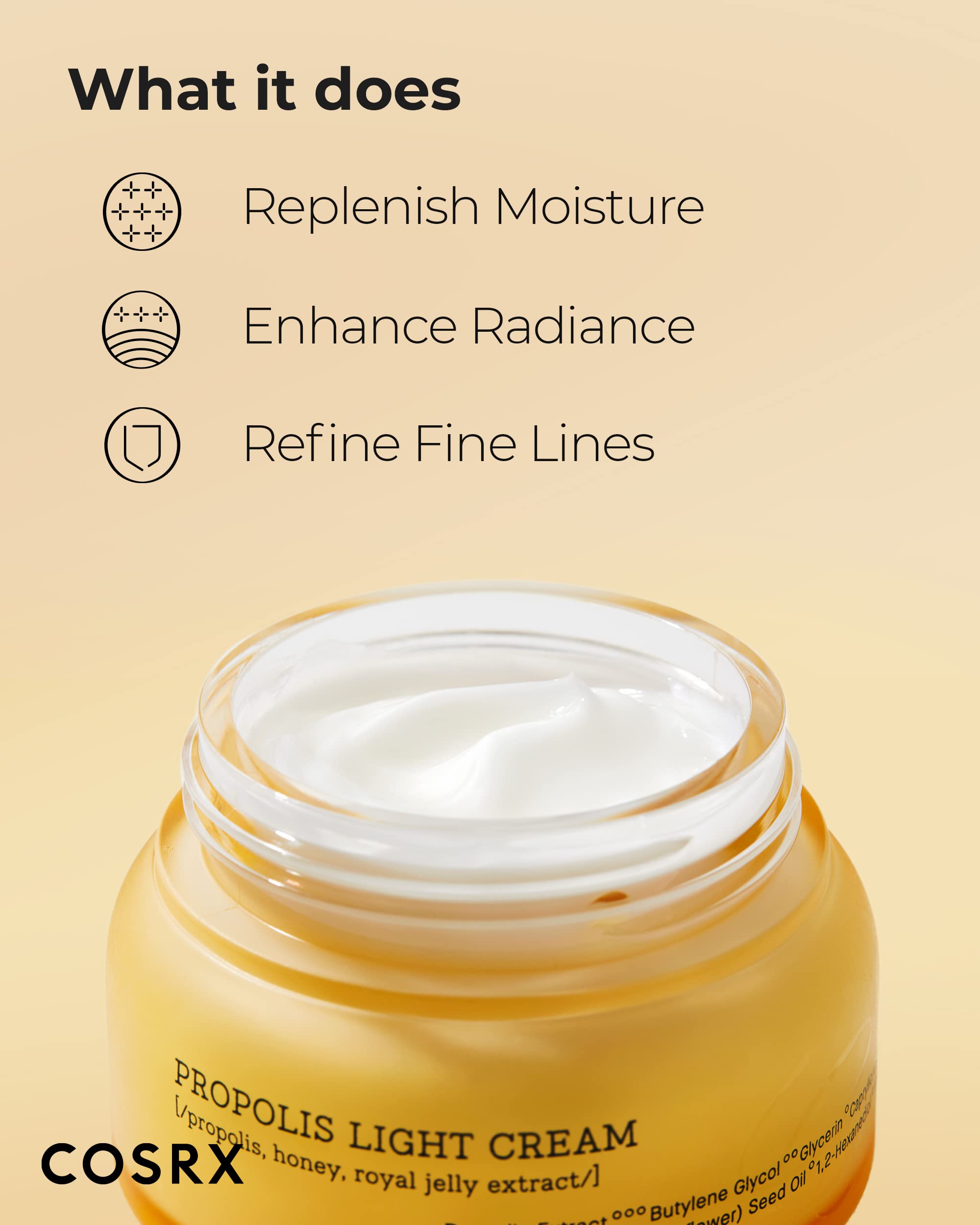 Cosrx Full Fit Propolis Light Cream, 2.19 Fl.Oz / 65Ml, Propolis 64.5%, Hydrating Daily Day And Night Moisturiser, Korean Skin C
