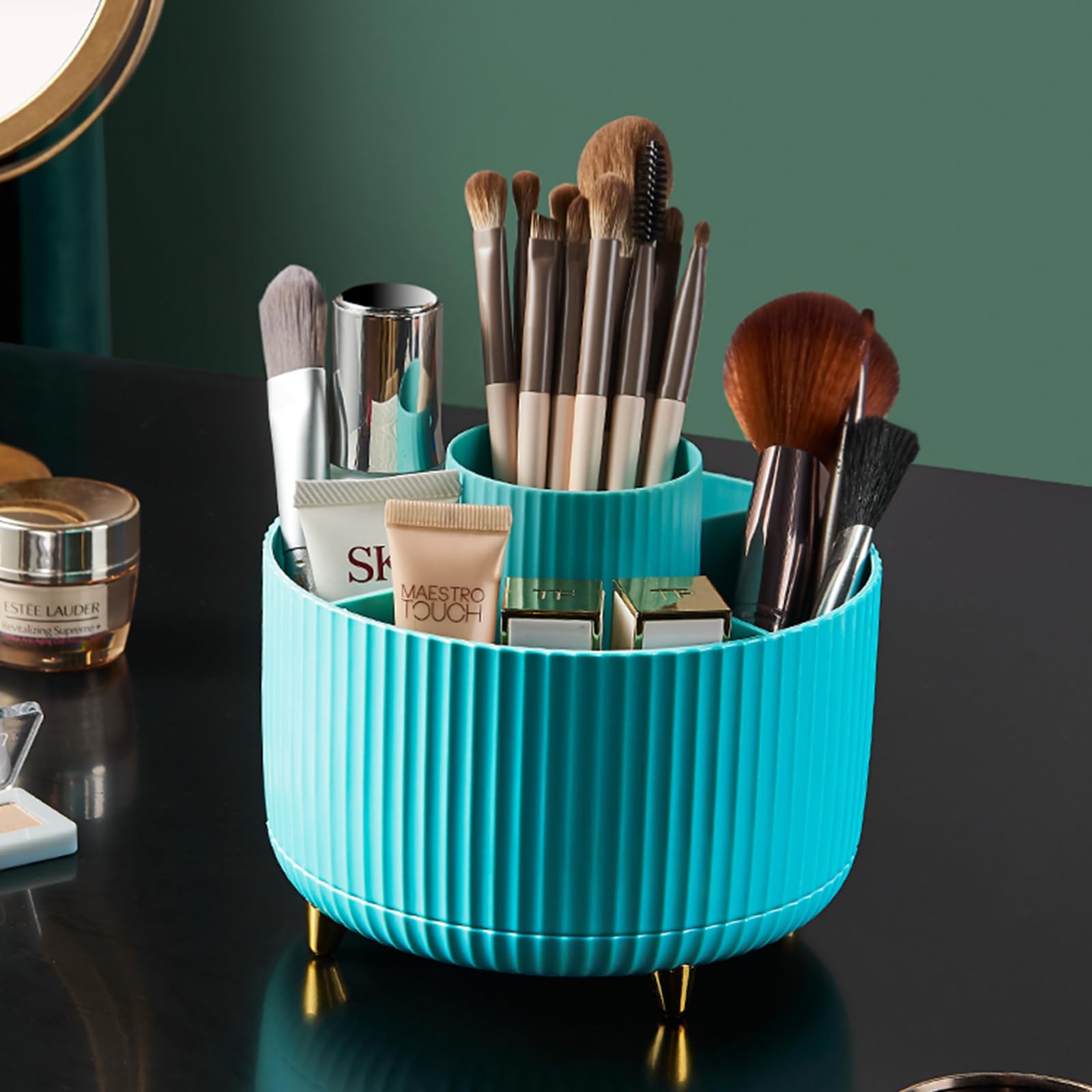 Fanado 360 Rotate Makeup Brush Holder Organizer, Makeup Organizers Countertop, Makeup Organization And Skincare Storage With Gif