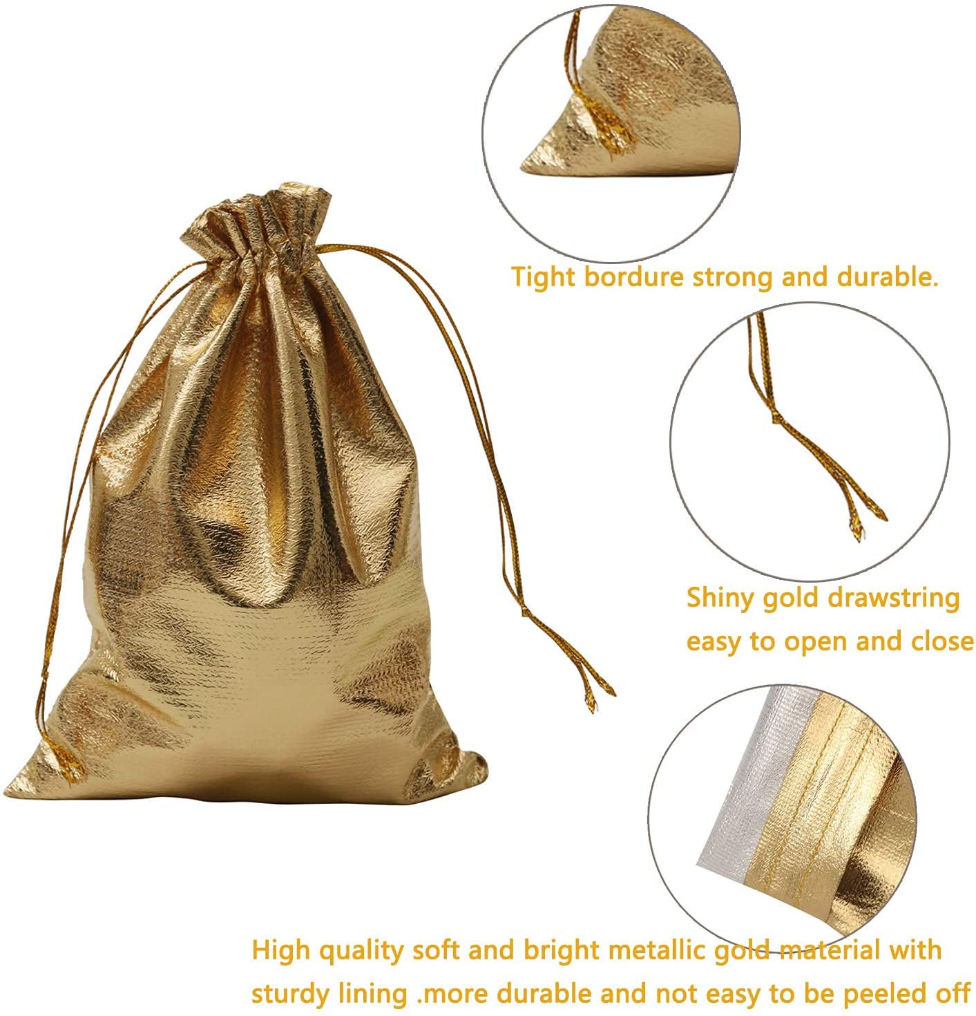BEAVOINg Pack of 100 6x 8 Heavy Duty gold Drawstring Organza Jewelry Pouches Wedding Party christmas Favor gift candy chocolate