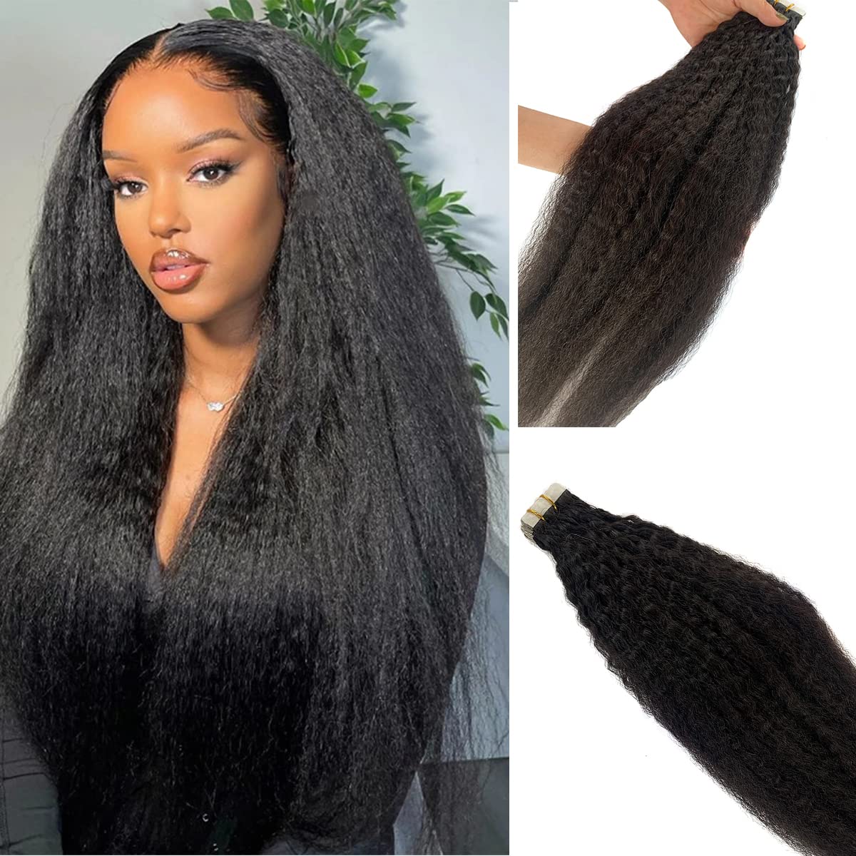 Tape In Kinky Straight Hair Extensions 100% Real Human Hair Skin Weft Kinky Straight Tape In 9A Brazilian Virgin Human Hair Exte