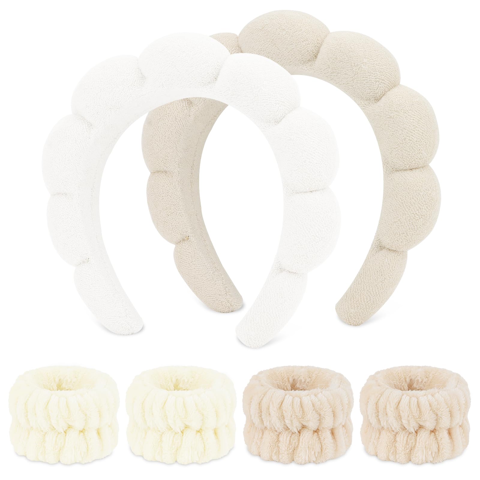 WHAVEL 6PCS Terry Cloth Spa Headband and Wristband Set, Makeup Headband Puffy Sponge Headband Face Wash Headband Hair Band Wrist