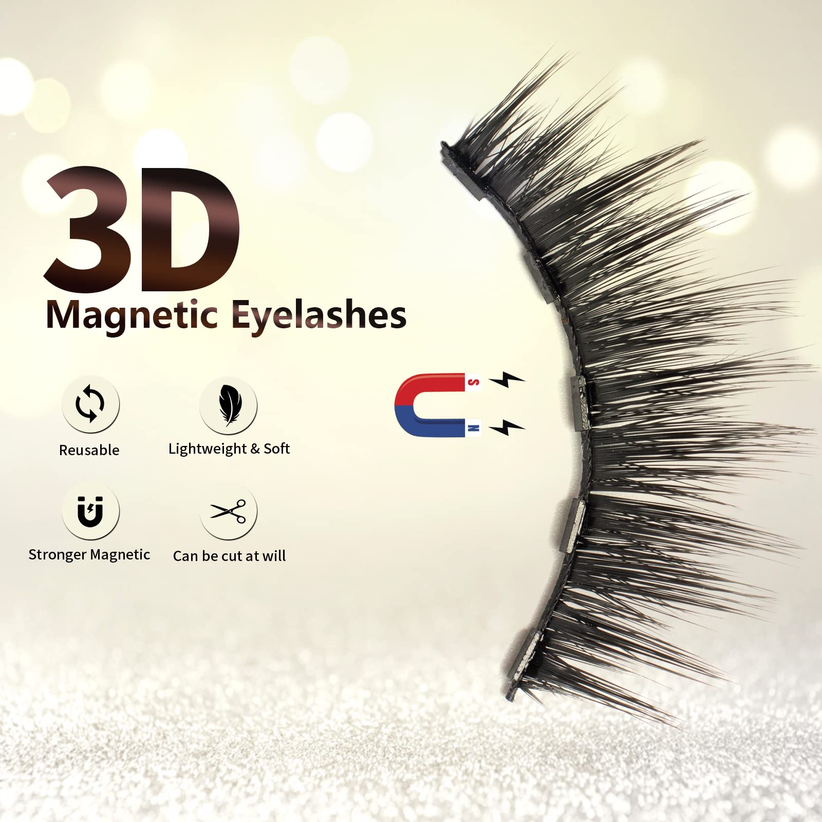Magnetic Eyelashes Kit, Magnetic Lashes Natural Look, 3D Reusable Magnetic Eyelashes With Eyeliner, False Eyelashes With 2 Tubes