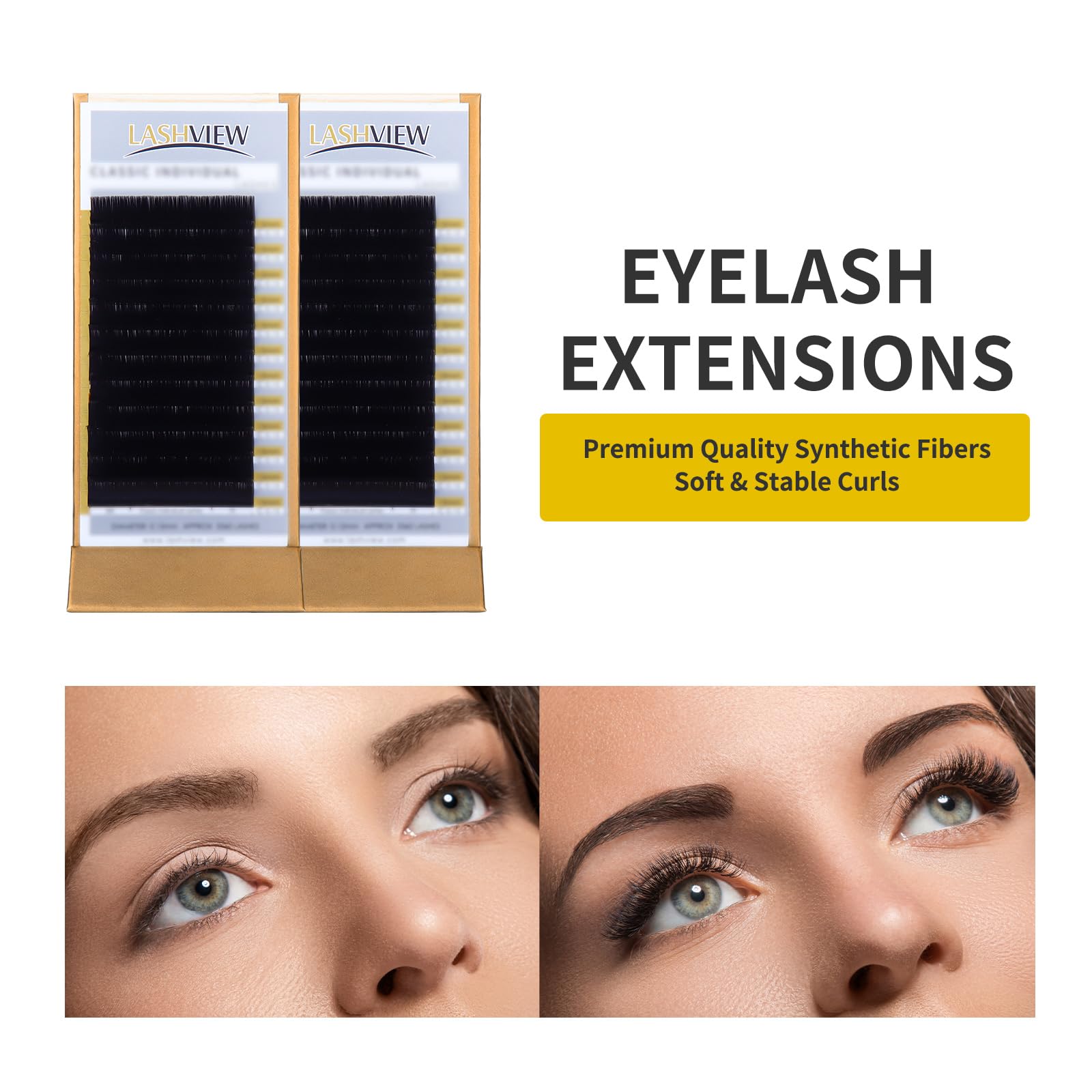 LASHVIEW Eyelash Extension Kit - 44 Piece Set for Beginners, Includes Mannequin Head, Lashes, Glue, Tweezers, Black, Model alv-ZY-KIT