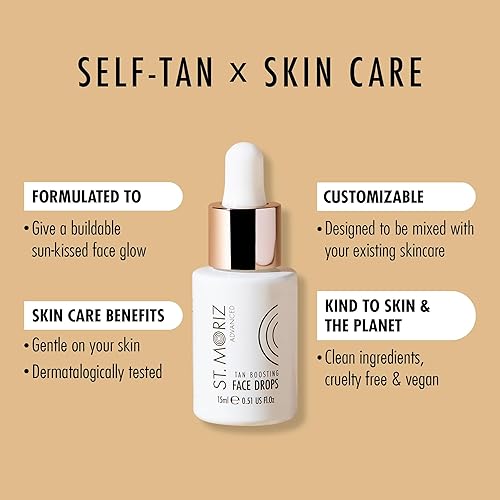 St. Moriz Advanced Self Tanning Drops for Face, Tan Boosting Face Drops (0.51 Fl Oz) - Self Tanner Bronzing Drops for Face - Fac
