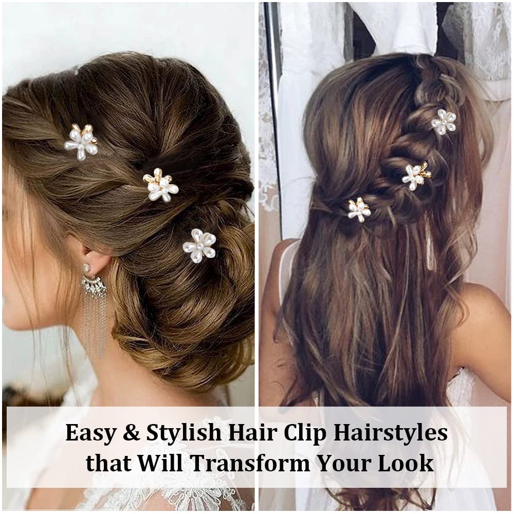Ahoney Pearl Hair Clips With Daisy Flowers - Small Claw Bangs Clips, Korean Hair Accessories For Women And Girls