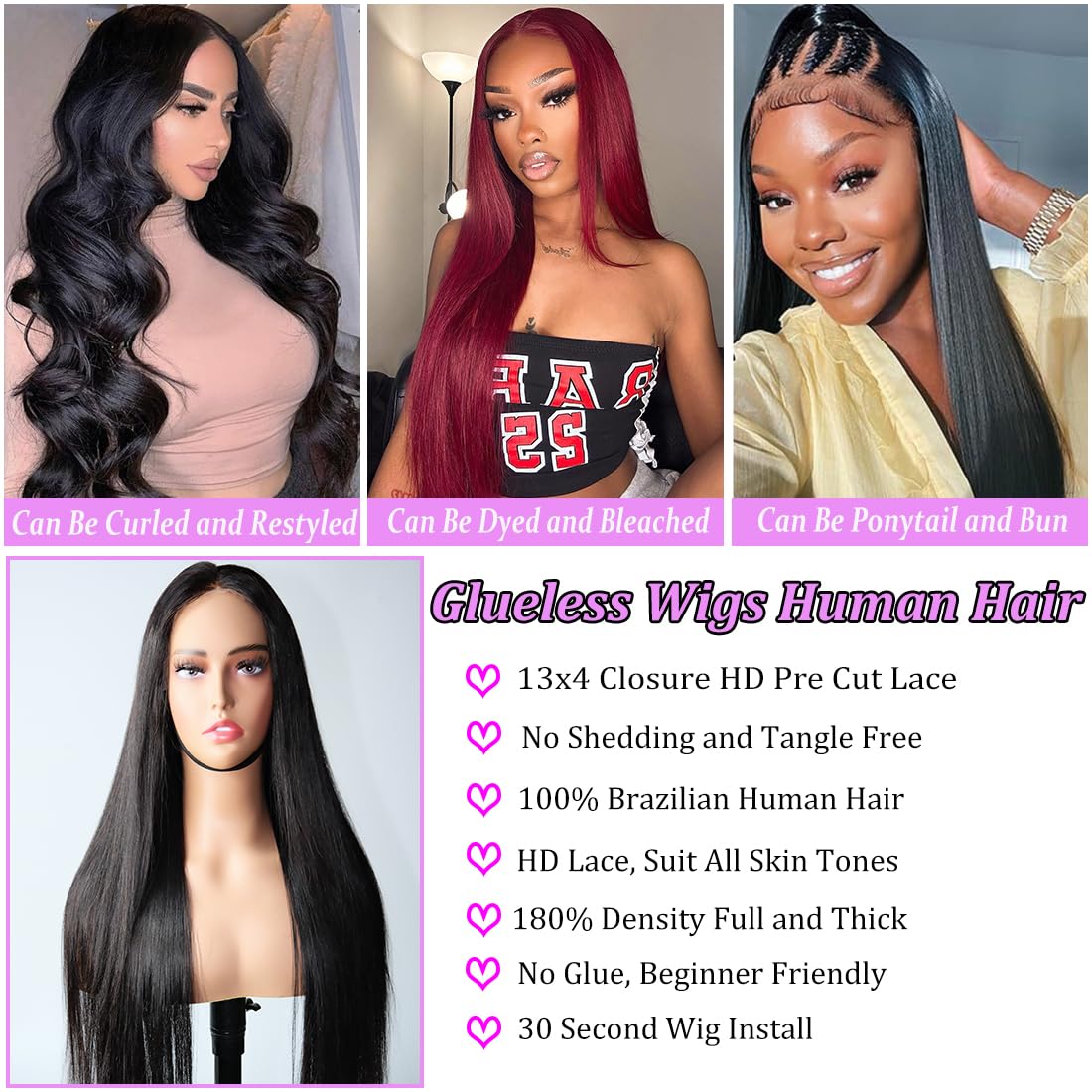 24 Inch Glueless Wigs Human Hair Pre Plucked Pre Cut 180% Density Wear And Go Glueless Wig 13X4 Hd Straight Lace Front Wigs Huma