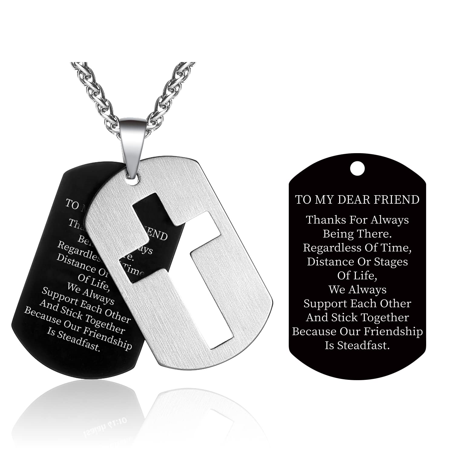 P.Blake Dog Tag Cross Necklace for Friend Stainless Steel Cross Pendant Christian Religious Jewelry Christmas Gifts for Men Boys