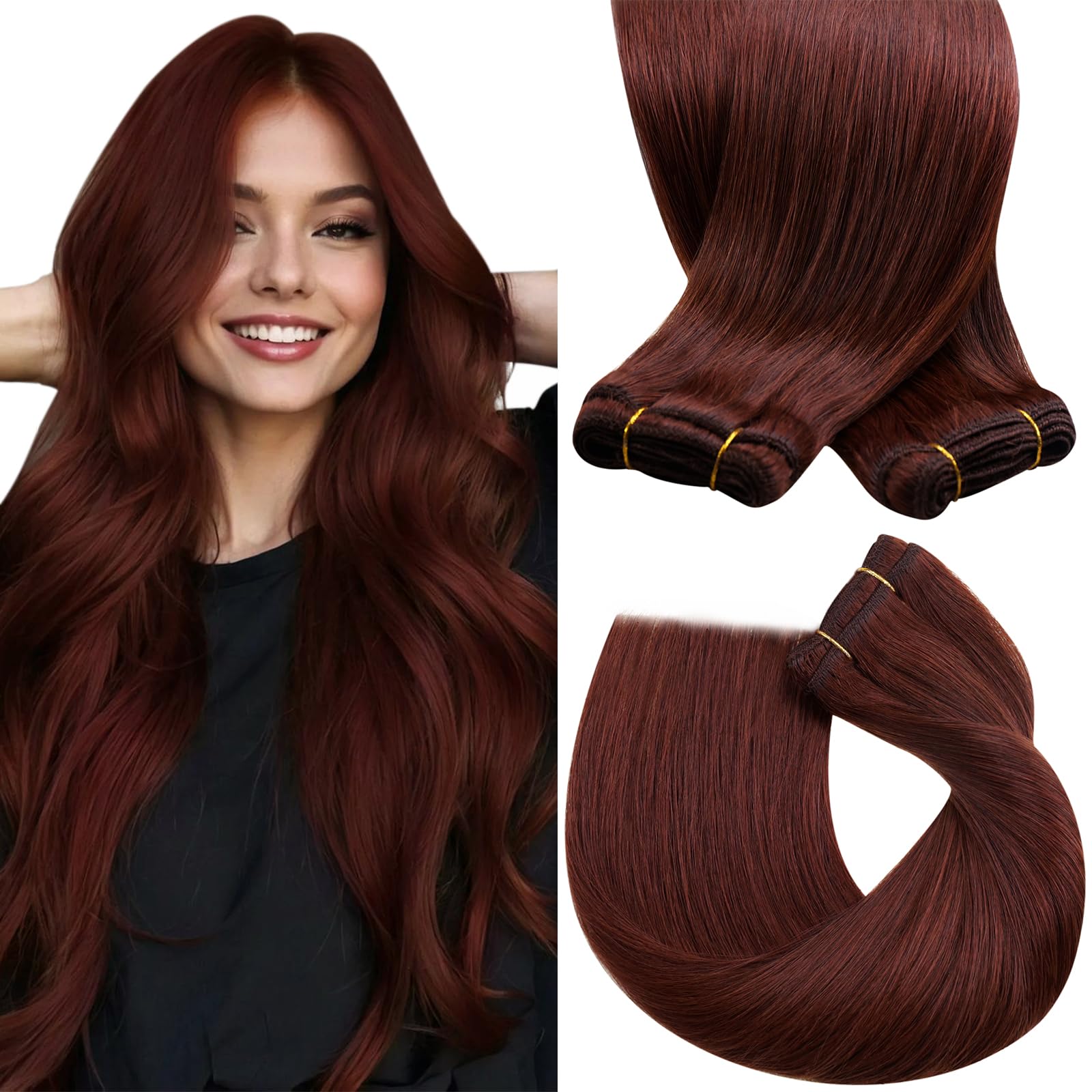 Sunny Hair Weft Hair Extensions Auburn Sew in Hair Extensions Real Human Hair Long Hair Weft Extensions Auburn Sew in Extensions