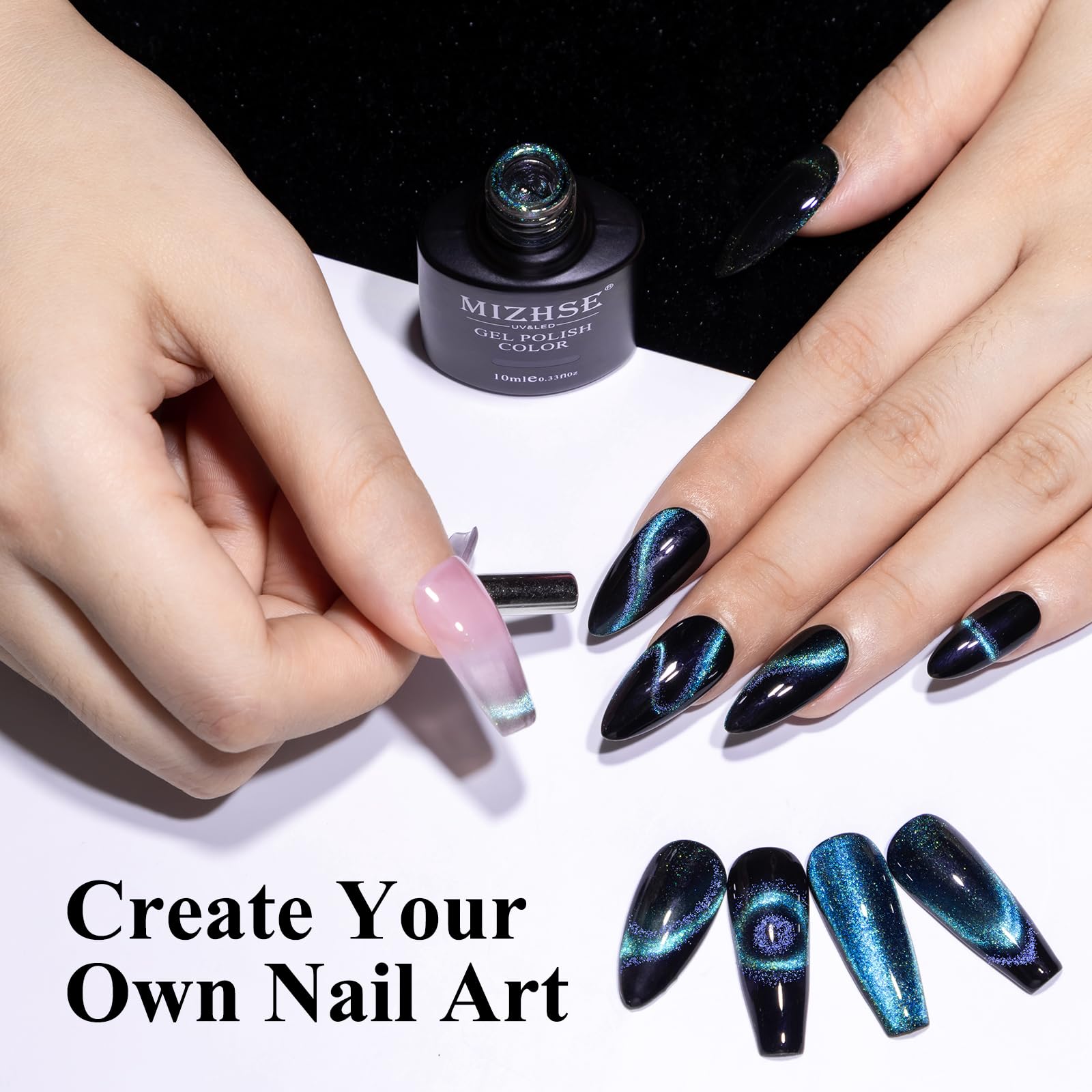 Mizhse 9D Cat Eye Gel Nail Polish, Dual Colors Blue & Purple Magnetic Gel Polish With Magnet Stick, Magic Chameleon Galaxy Effec