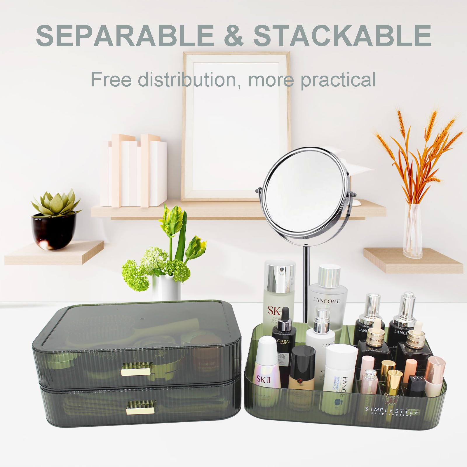 Makeup Organizer With 2 Drawers, Cosmetics Organizer For Bedroom And Bathroom Vanity Countertops, Large Capacity Cosmetic Storag