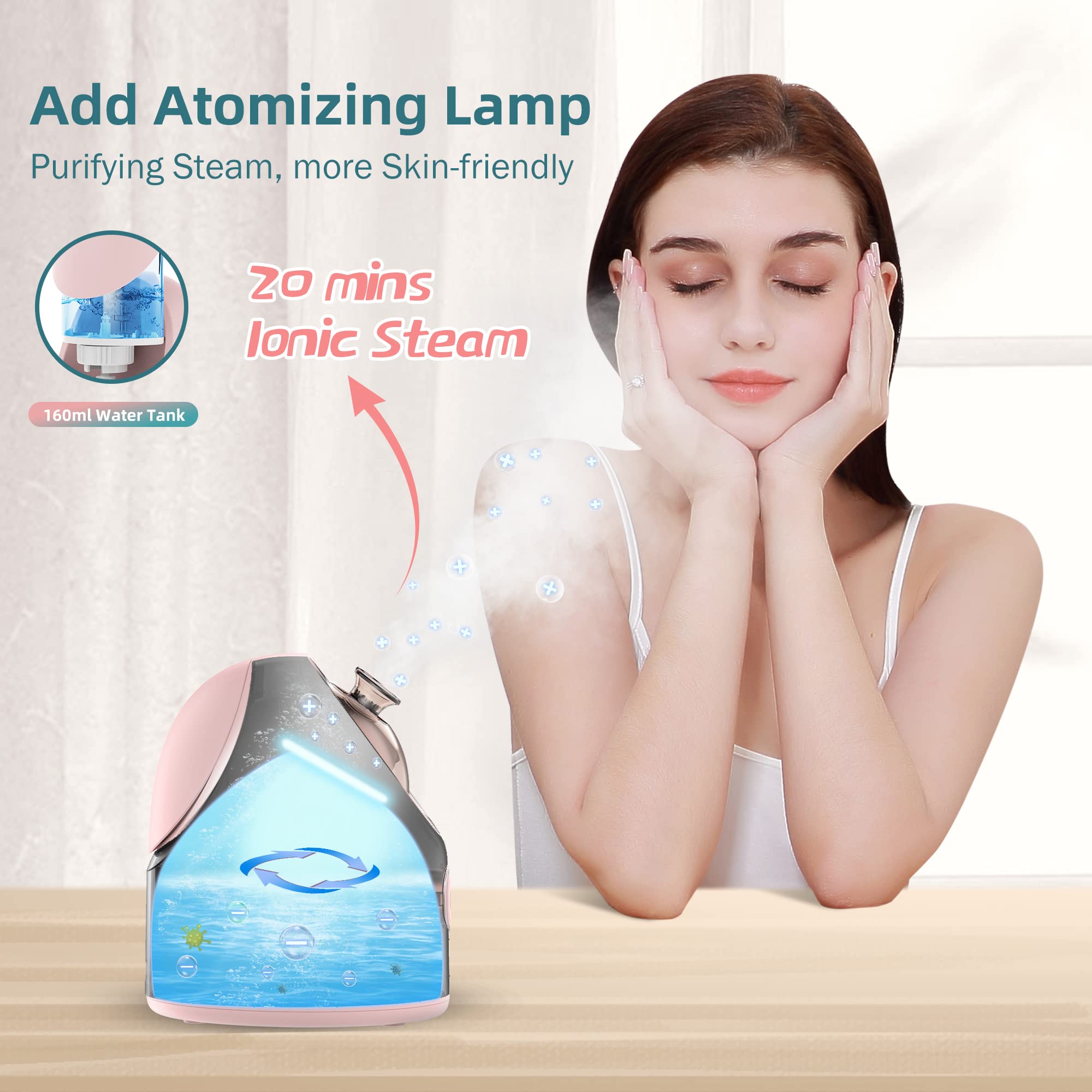 Newbealer Mini Aroma Face Steamer, 160ml Nano Ionic Hot Mist Facial Humidifier Atomizer, Home Sauna Spa Sprayer Moisturizing Cle