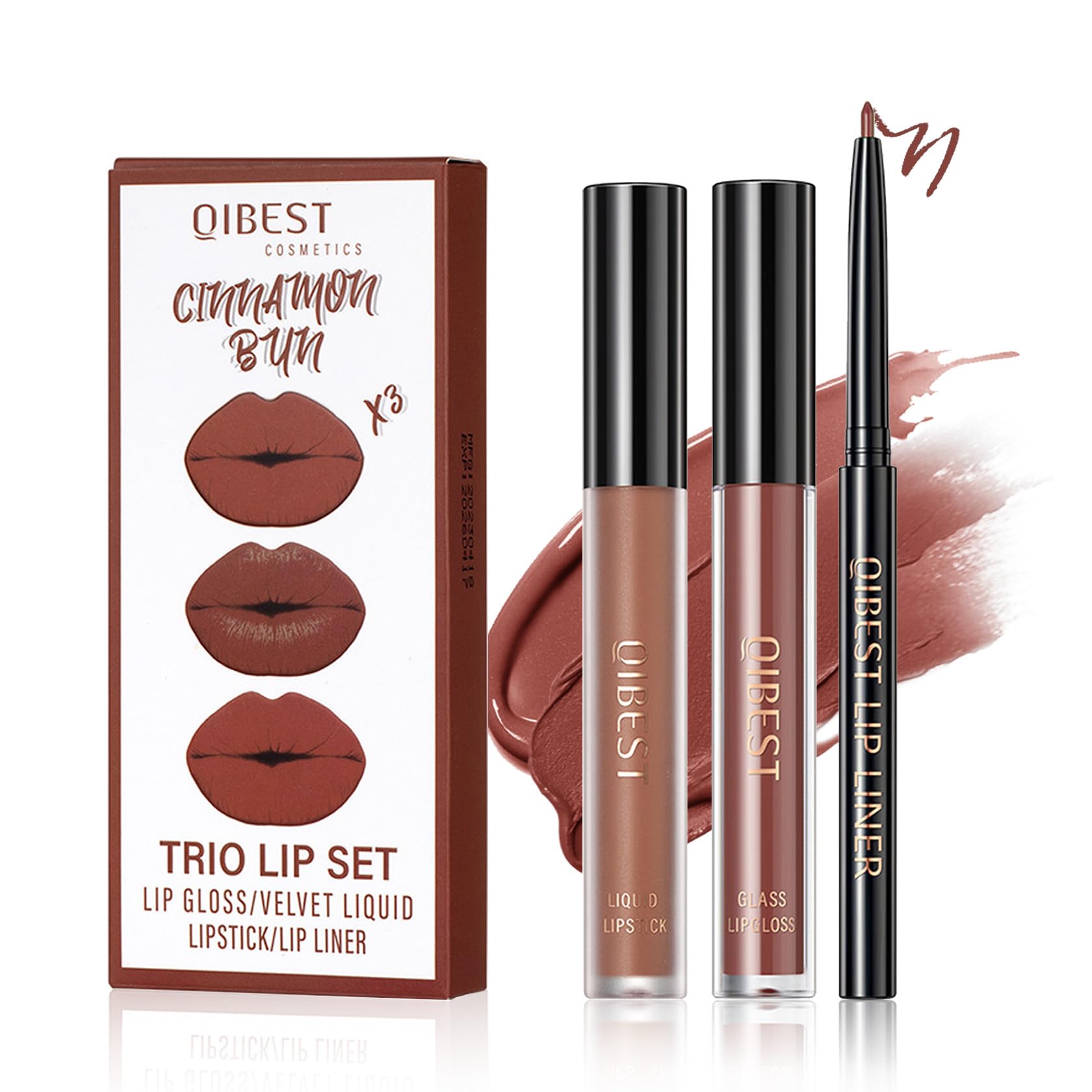 3 in 1 Lip Liner Pencil and Lipstick lipgloss Set Matte Lipstick Lip Gloss Kit Long-lasting Nonstick Cup Smudge Proof Lip Kits w