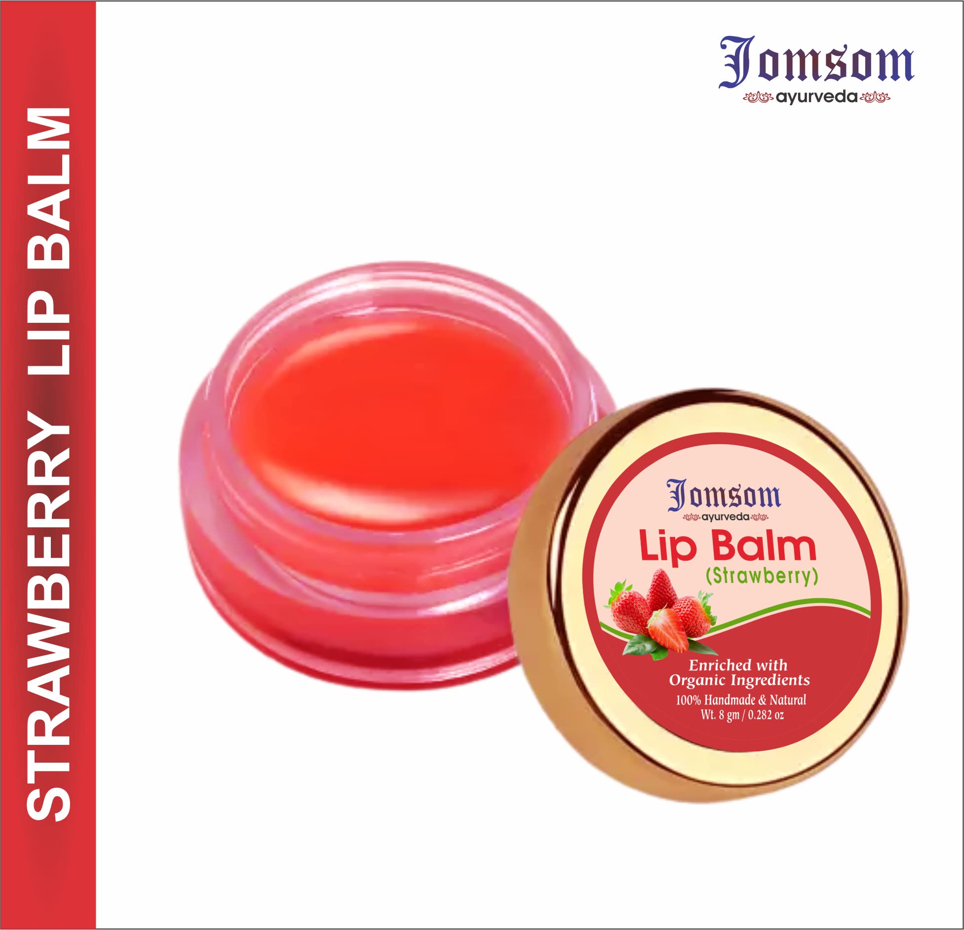 Jomsom Organic Strawberry Lip Balm For Soft And Naturally Pink Lips | Spf 30 & Vitamin C+E | Fades Lip Pigmentation | For Dark L