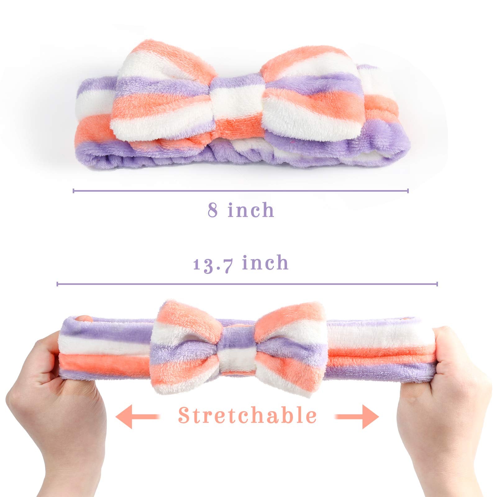 3 Otters Spa Headband, 8 Pack Spa Headband For Washing Face Bow Hair Band Fluffy Makeup Headbands, Soft Coral Fleece Head Wraps