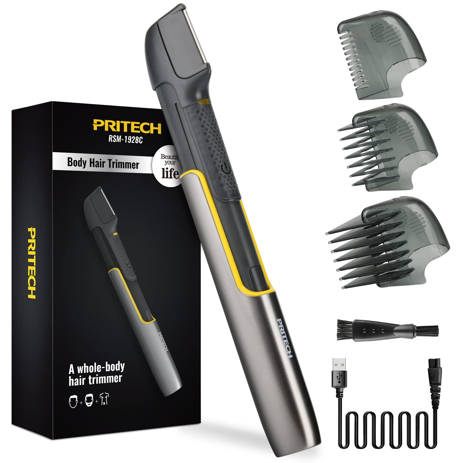 PRITECH Body Hair Trimmer for Men, Microtouch Trimmer with Guard Comb, Body Hair Groomers, Rechargeable Hair Trimmer for Pubic A