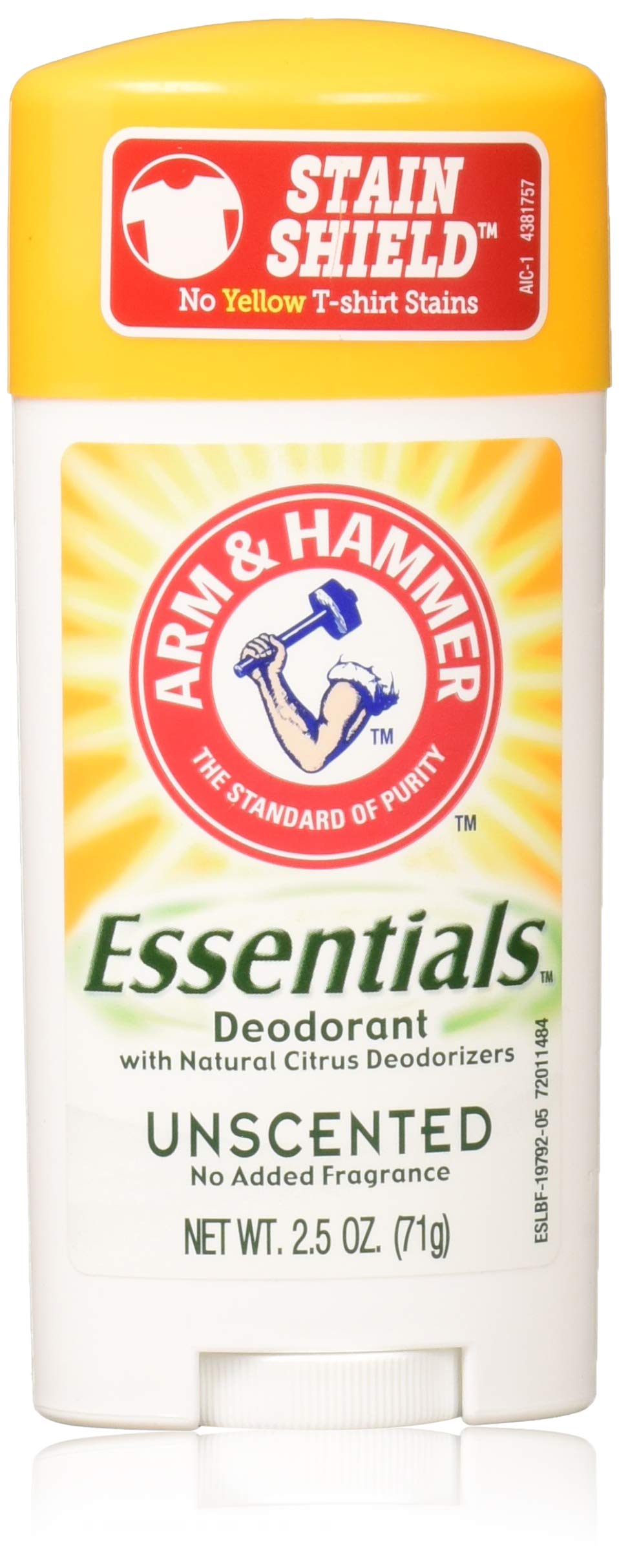 Arm & Hammer Essentials Natural Deodorant, Unscented 2.5 oz (Pack of 5)