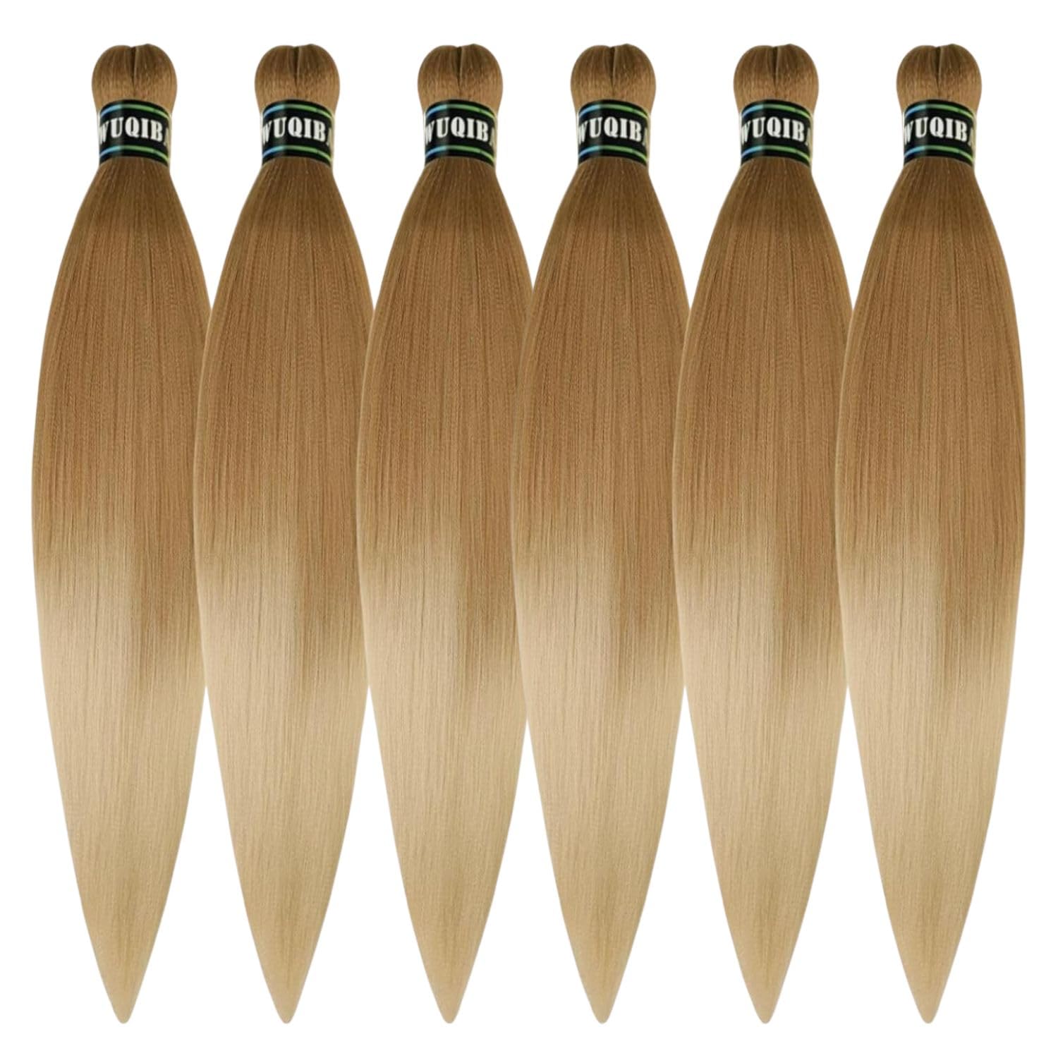 Honey Blonde to Blonde Braiding Hair Pre stretched 6 Packs Ombre Braiding Hair Extensions for Knotless Braids Mixed Feed in Brai