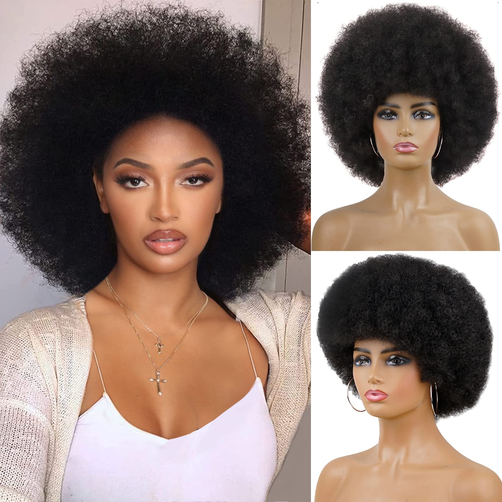 andromeda Afro Wigs for Black Women 70s Short Black Afro Wig Disco Afro Puffy Wigs for Women Kinky Curly Wig 10 Inch Natural Loo