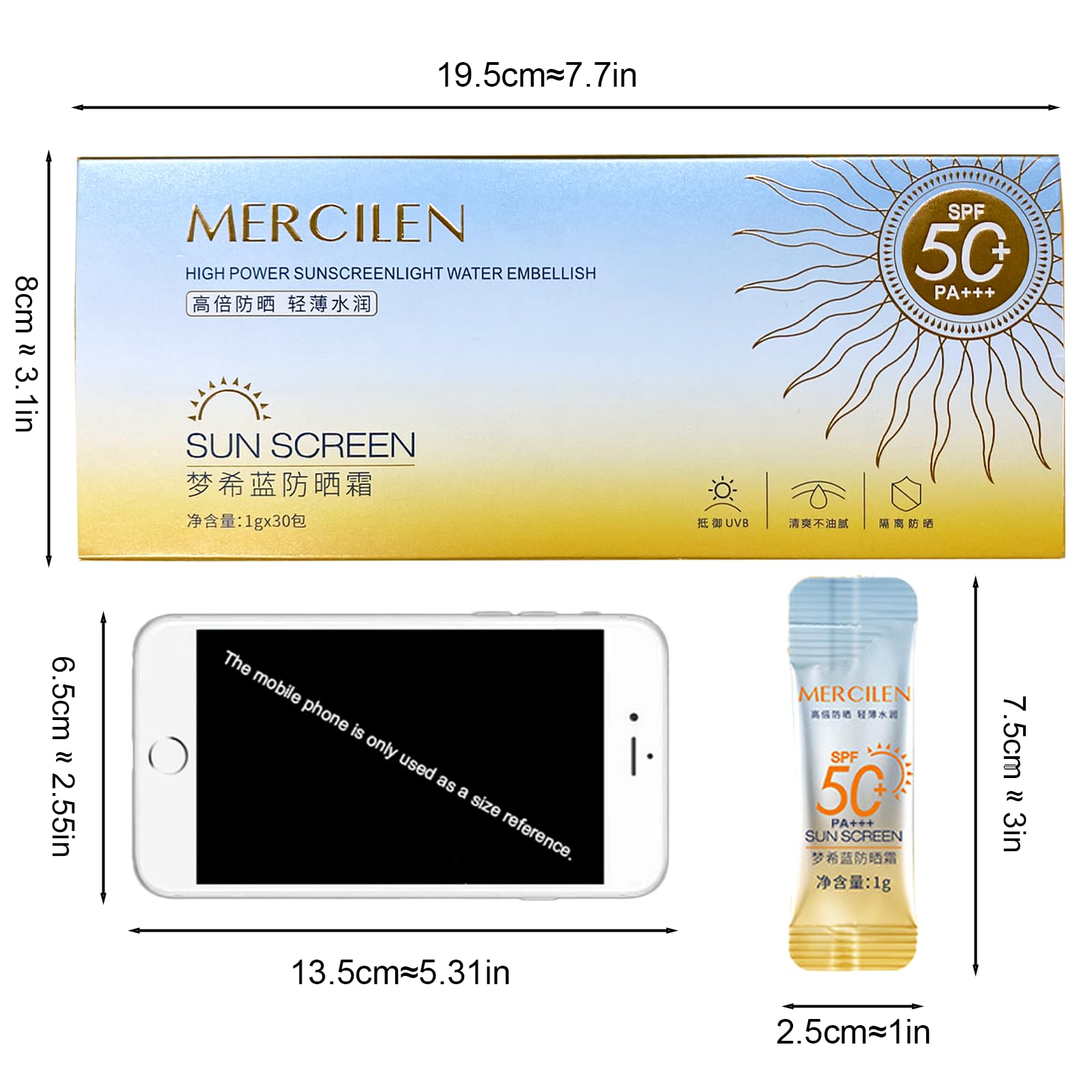 60PCS Mini Sunscreen SPF50+ PA+++ - Travel Size Sunscreen Bulk for Face & Body, Lightweight & Non-Greasy, Water-Resistant, Perfe