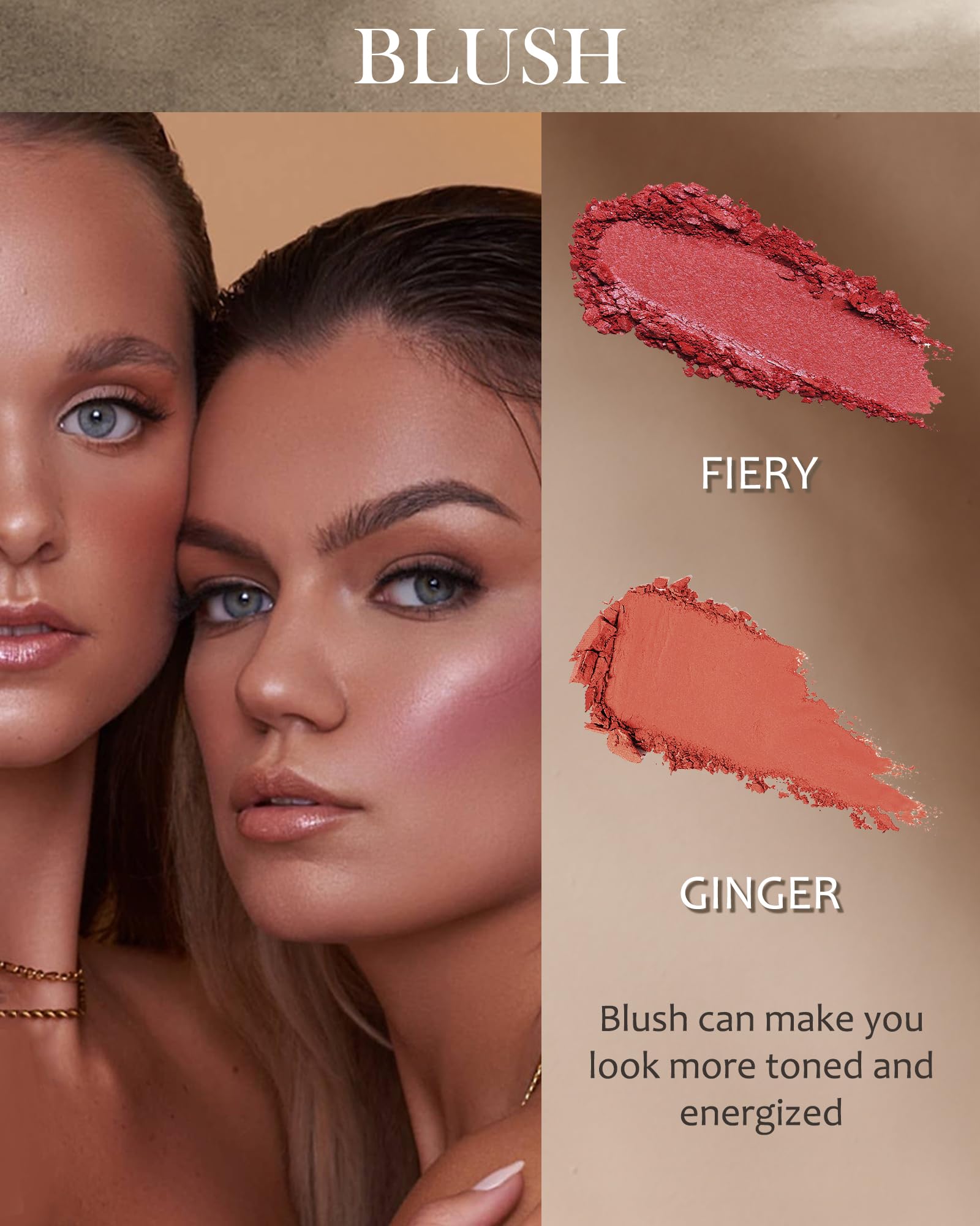 Matte Blush Powder Palette-2Colors Cruelty-Free Buildable Facial Cheek Blusher Pressed Powder Light Luxury Blush Contour Palette