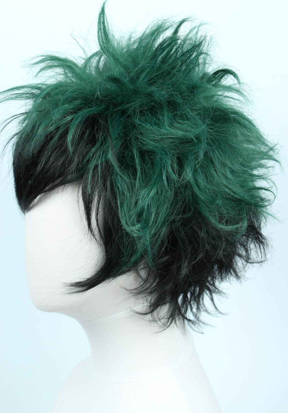 Linfairy Anime Cosplay Wig Short Black Green Halloween Costume Curly Wig