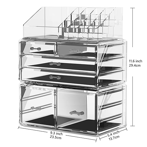 READAEER Makeup Organizer 3 Pieces Cosmetic Storage Case with 6 Drawers (Clear)