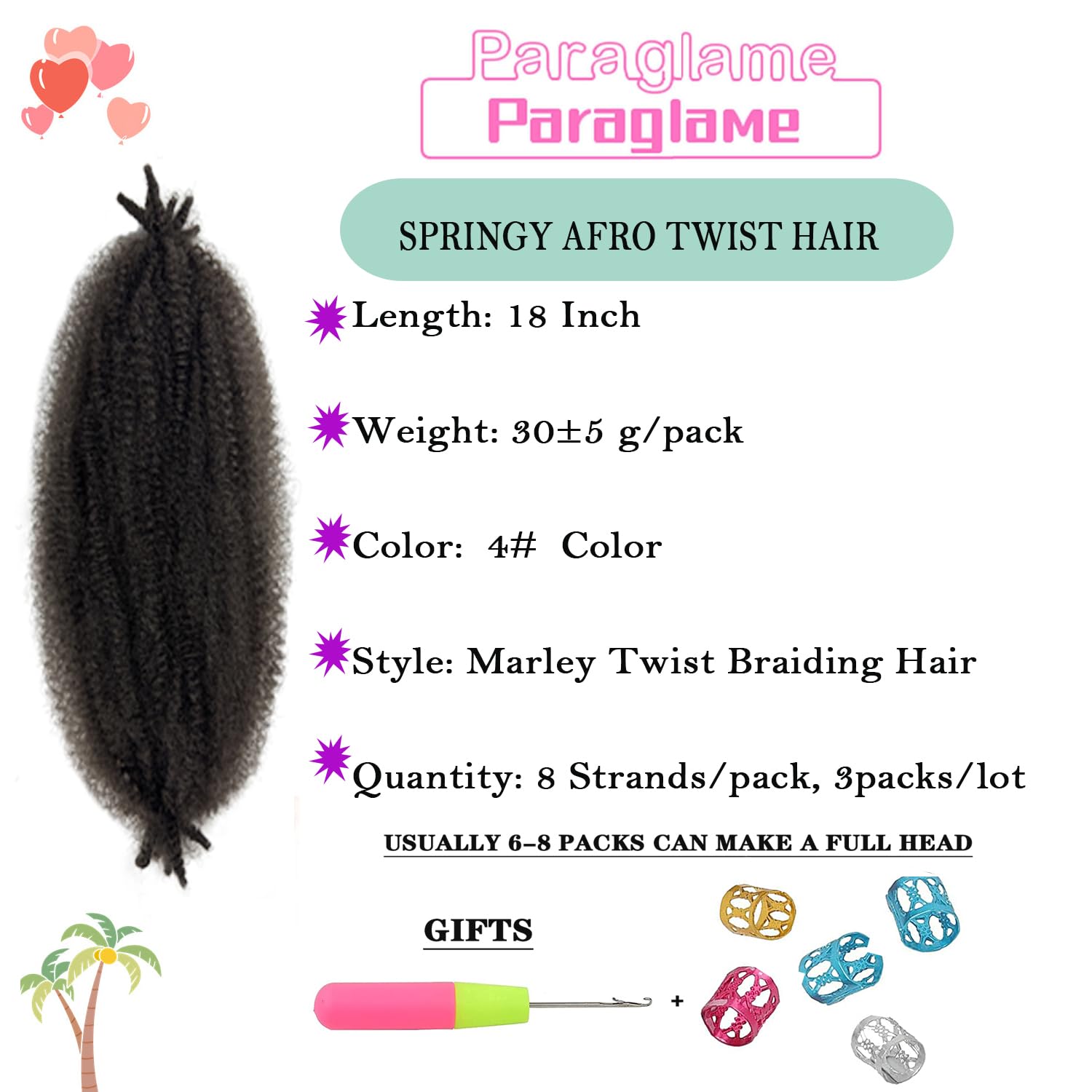 18 Inch Wrapping Hair For Soft Locs, Cuban Twist Hair 3 Packs Pre-Separated Springy Afro Twist Hair Extension For Women Kids, Ki