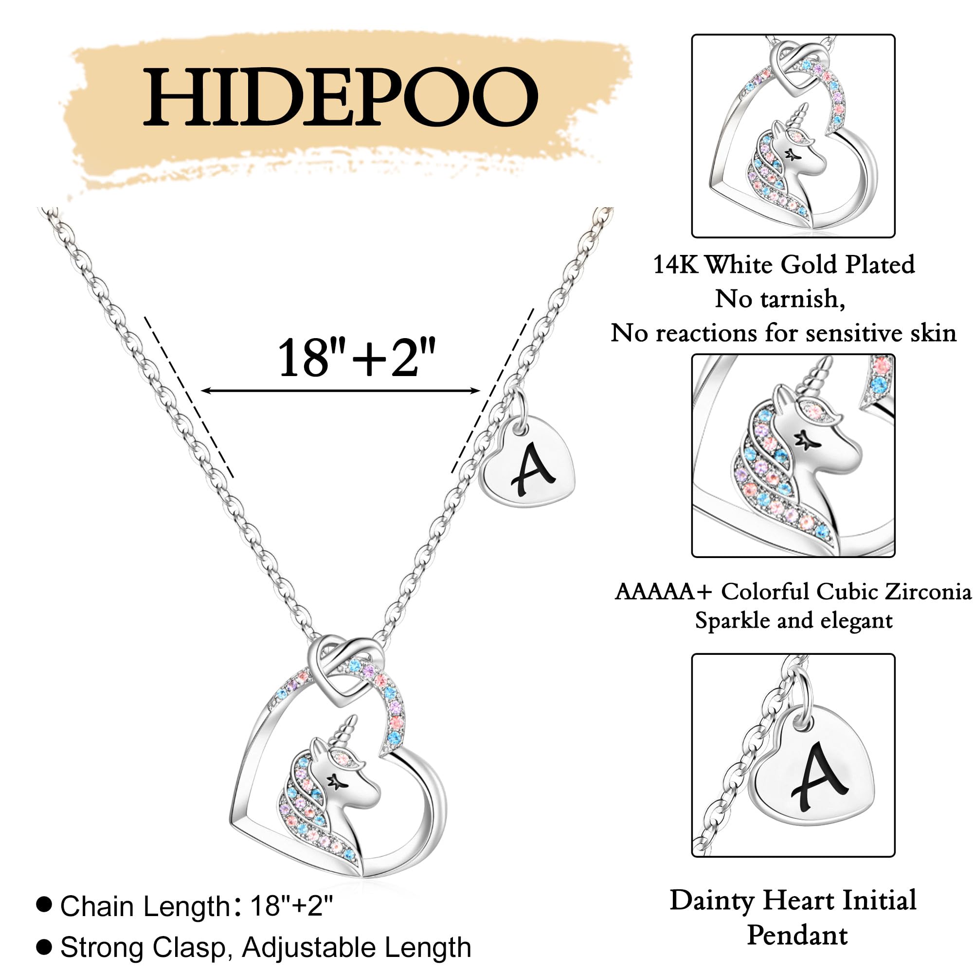 Hidepoo Valentines Day Gifts - Unicorn Necklace Gifts, CZ Heart Pendant Unicorn Necklace Valentines Day Gifts Birthday Gifts Nec