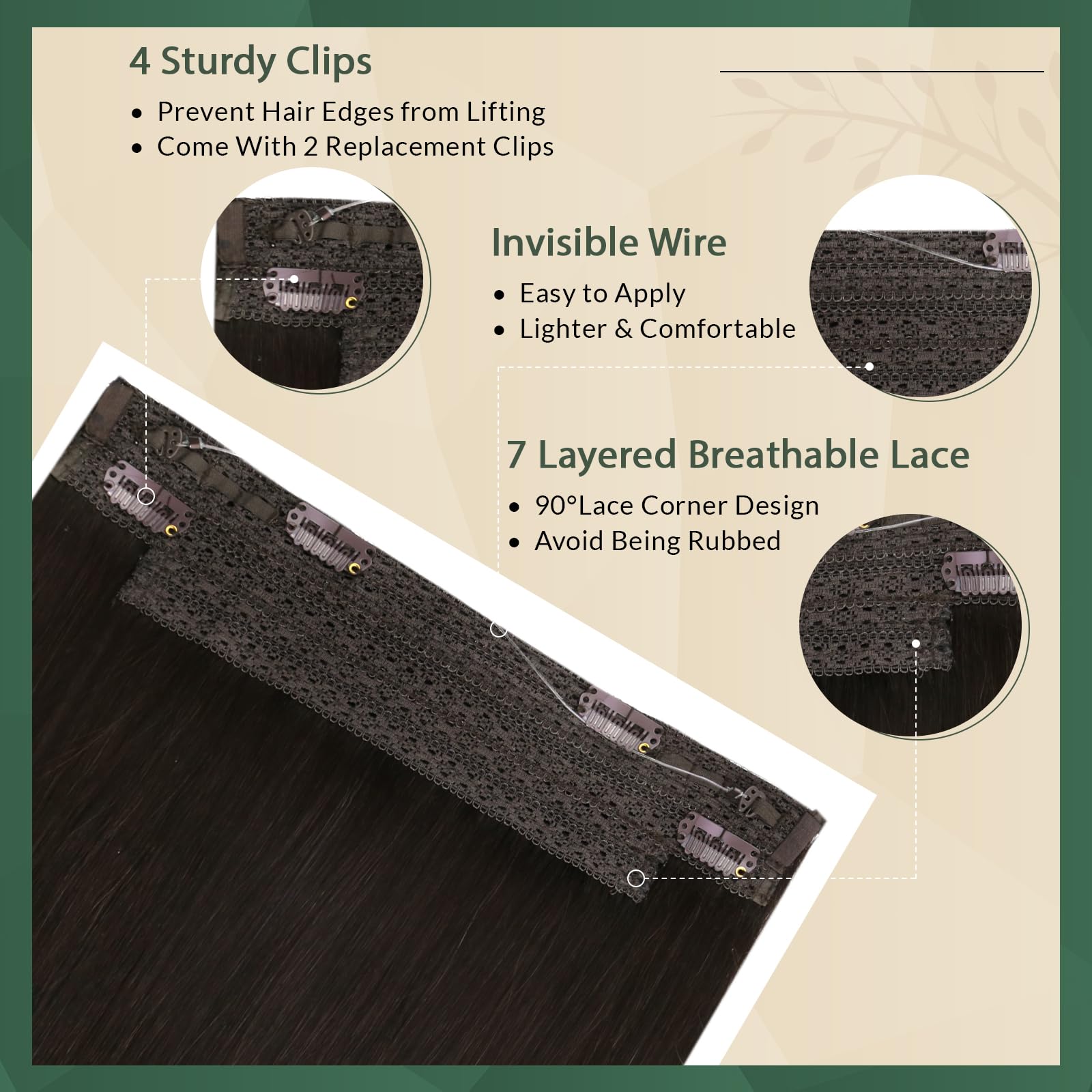 Ugeat Brown Hair Extensions Invisible Wire Hair Extensions Real Human Hair #2 Brunette Hair Extensions Straight Wire Human Hair