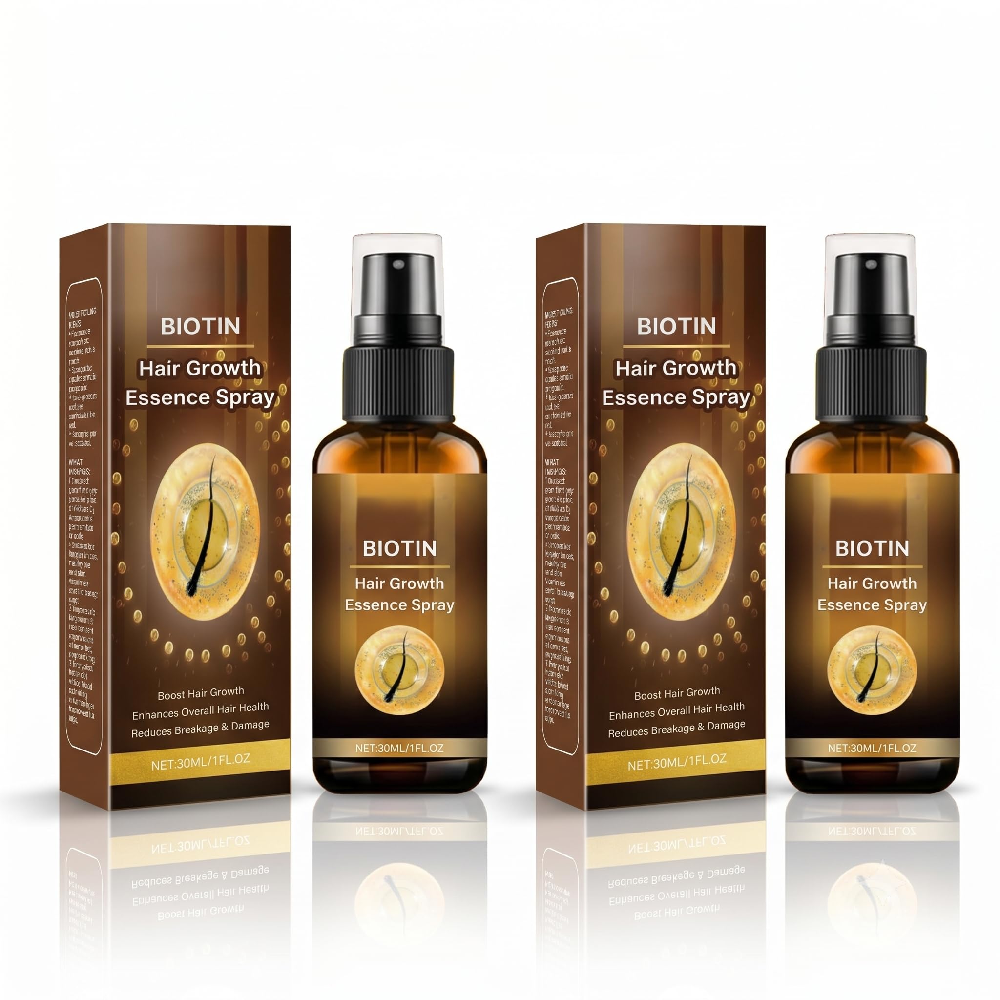Biotin Hair Growth Essence Spray with Ginseng Root, Ginger Root Extract and Angelica Root Oil, 1 fl oz, Pack of 2