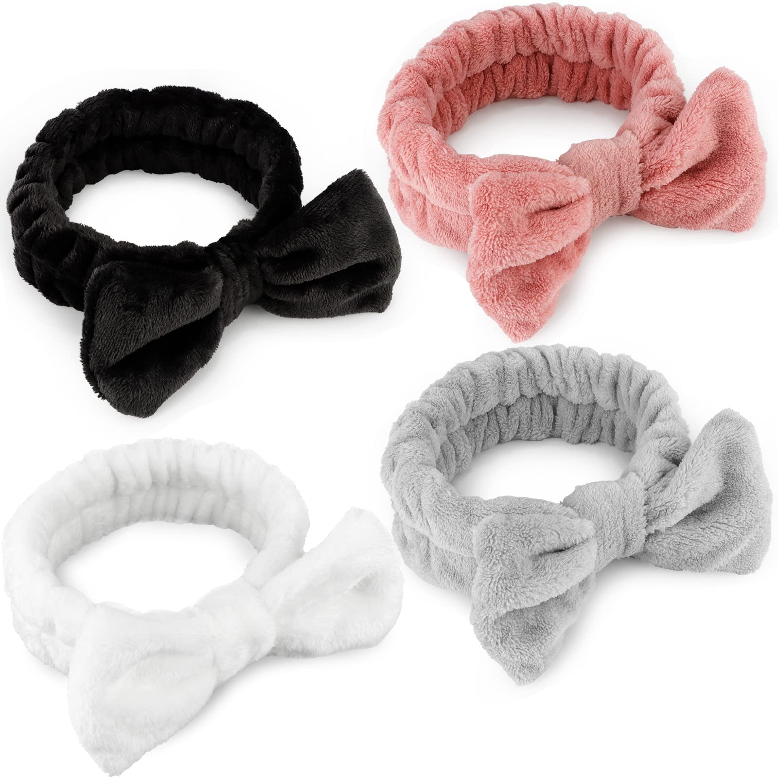 Tihebax Spa Headband - 4 Pack Super Soft Microfiber Makeup Headband For Women Girls Elastic Bow Hair Band For Face Washing Showe