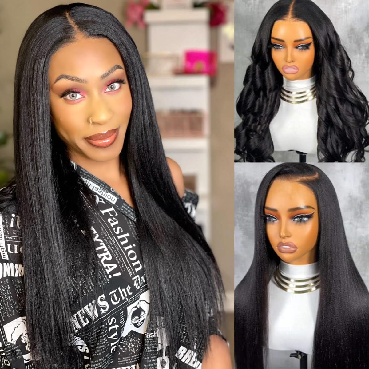 Unice Pre Everything Glueless Wig With Ear Tab Tape Yaki Straight 13X4 Pre Cut Lace Front Wigs Human Hair Pre Bleached Invisible