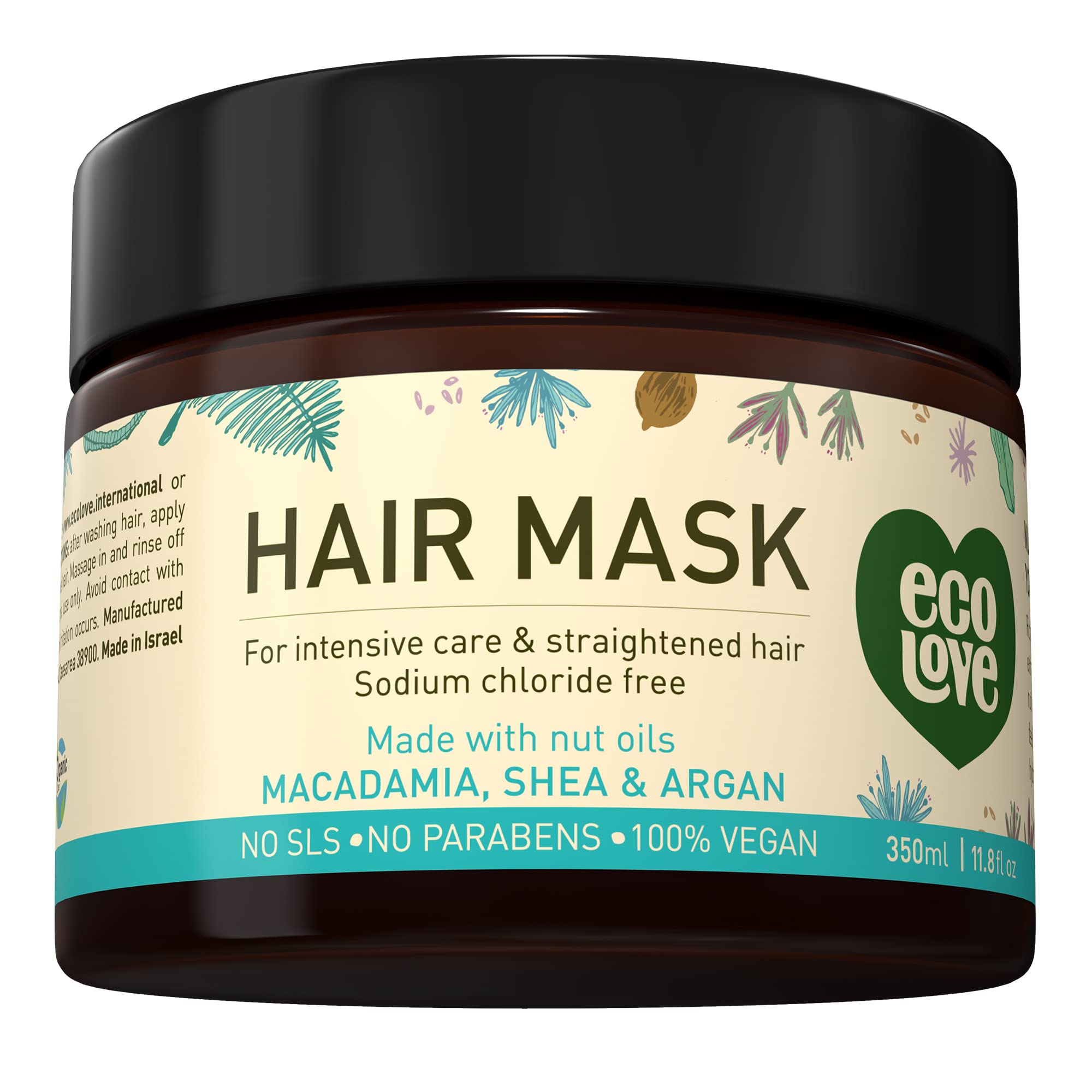 ecoLove Hair Mask, Natural Deep Conditioning, 11.8 oz, Macadamia, Shea Moisture, Argan Oil, No SLS or Parabens Vegan and Cruelty
