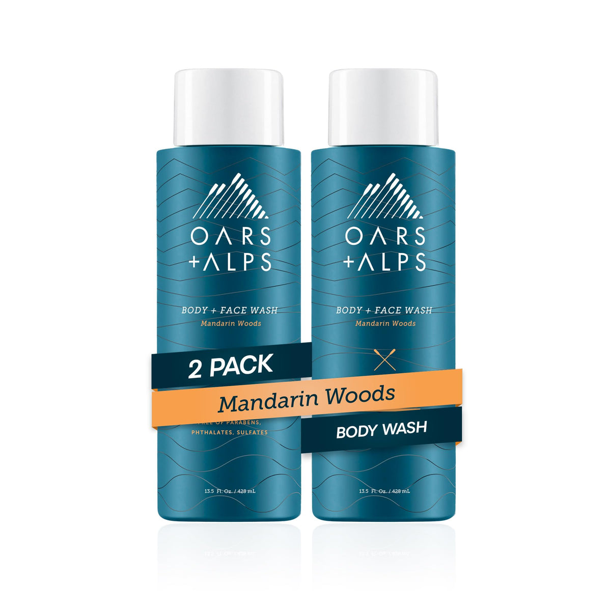 Oars + Alps Mens Moisturizing Body and Face Wash, Skin Care Infused with Vitamin E and Antioxidants, Sulfate Free, Mandarin Wood