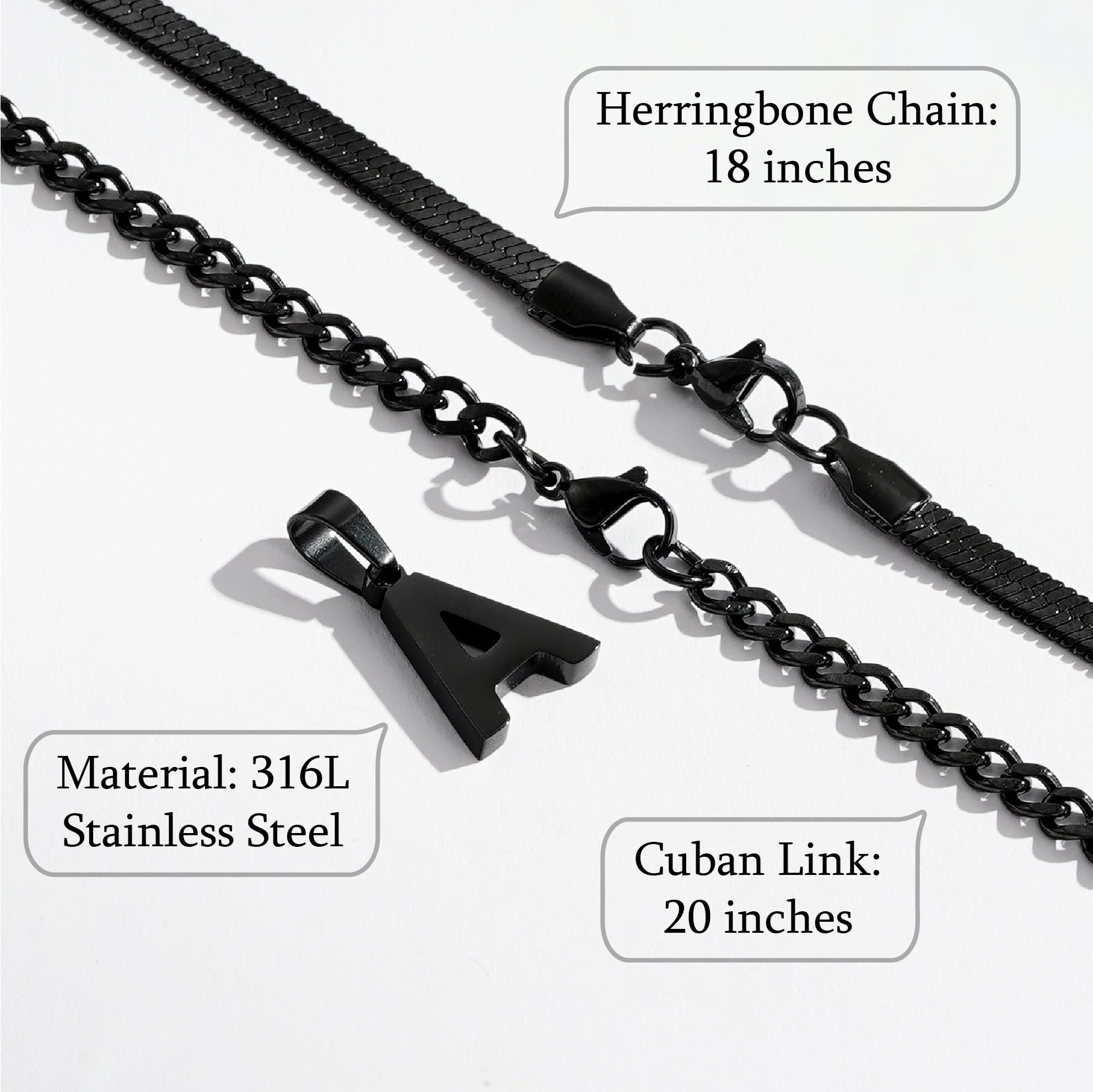 P.BLAKE Layered Initial V Pendant Necklace for Men, Stainless Steel Letter Cuban Link Herringbone Chain Jewelry Collar Cadenas P