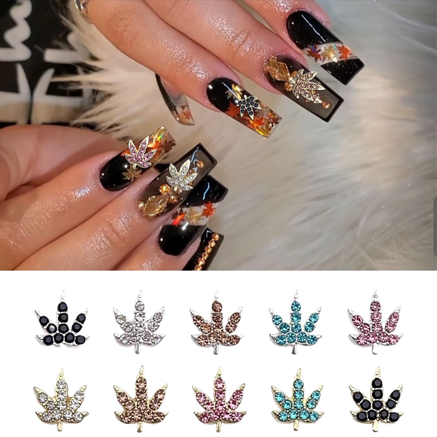 20 Pcs Fall Nail Charms Colorful Maple Leaf Nail Charms 3D Alloy Color Crystal Maple Leaves Nail Rhinestones Mix Luxury Jewelry