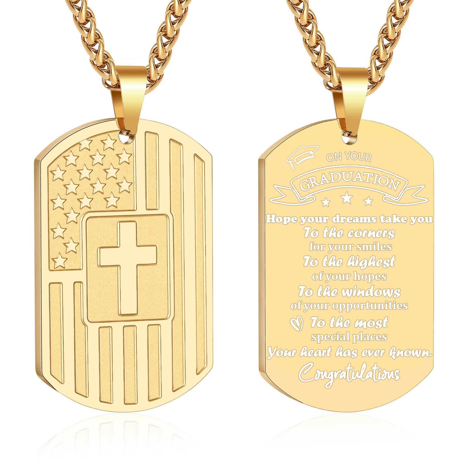 Zocomi Graduation Gift for Him Boys High School College Middle School Class of 2026 Graduate Gifts for Teen Dog Tag Cross Neckla
