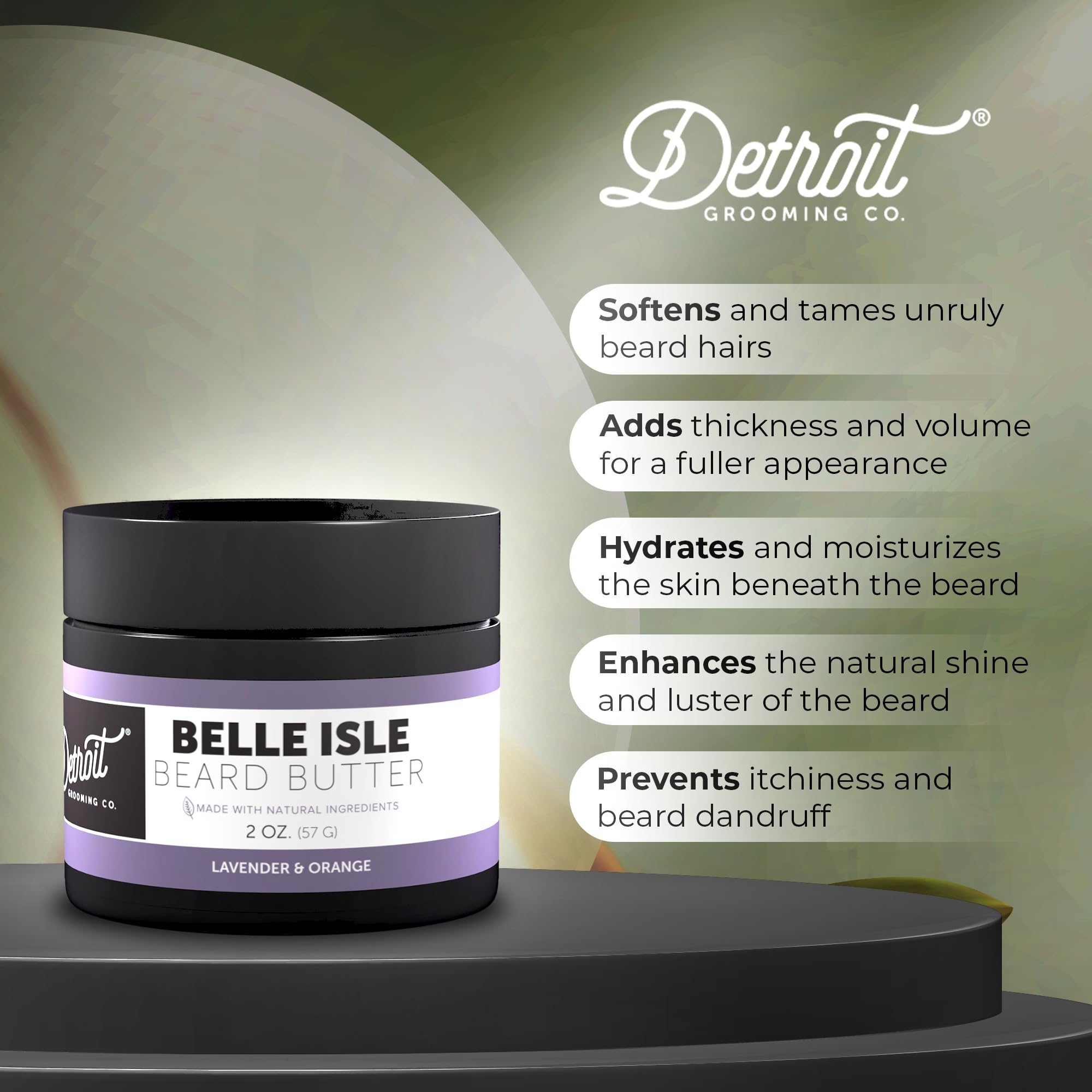 Detroit Grooming Co. Beard Butter - All-Natural, Deeply Hydrating With Safflower Oil & Shea Butter - Belle Isle (Lavender & Oran