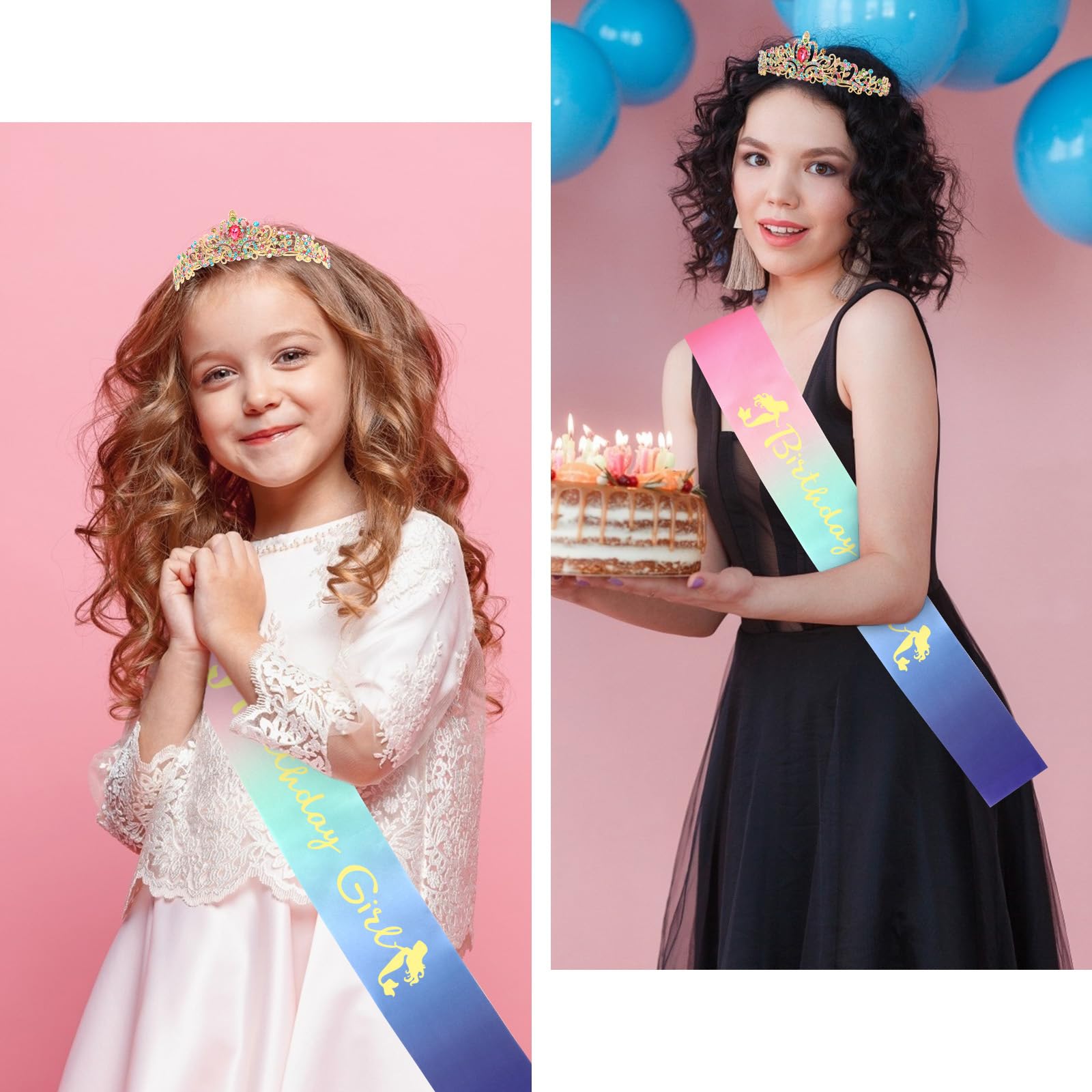 CIEHER Birthday Girl Sash and Crown Tiara Sashes for Women Girls Decorations Gifts