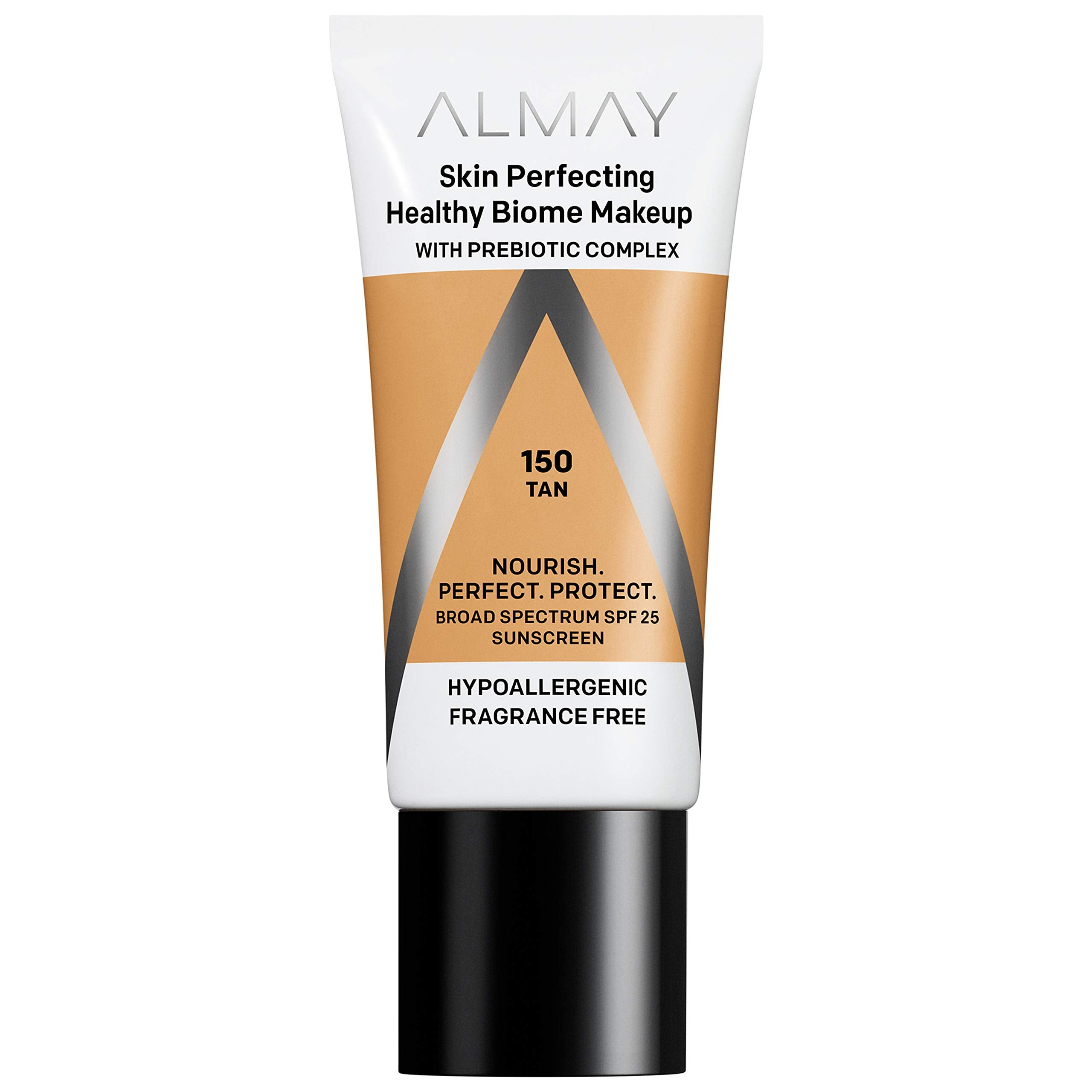 Almay Skin Perfecting Healthy Biome Foundation Makeup with Prebiotic Complex SPF 25, Hypoallergenic, -Fragrance Free, 150 Tan, 1